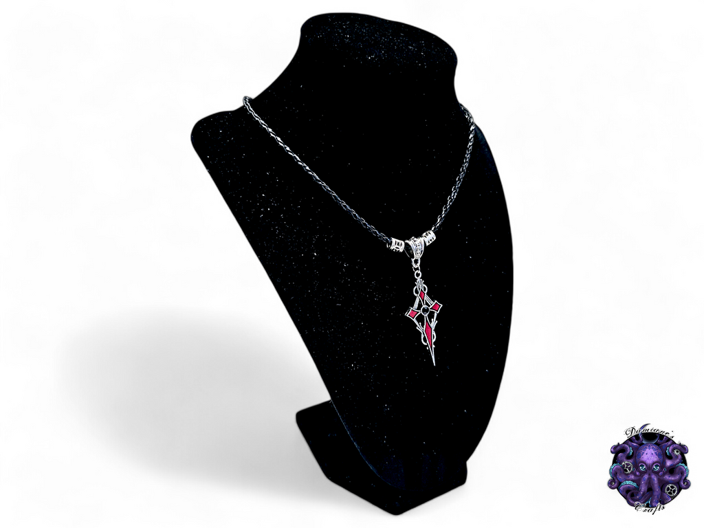 Necklace, pendant, gothic cross, witch, witchy, leather cord, gift for her, LARP, costume, silver