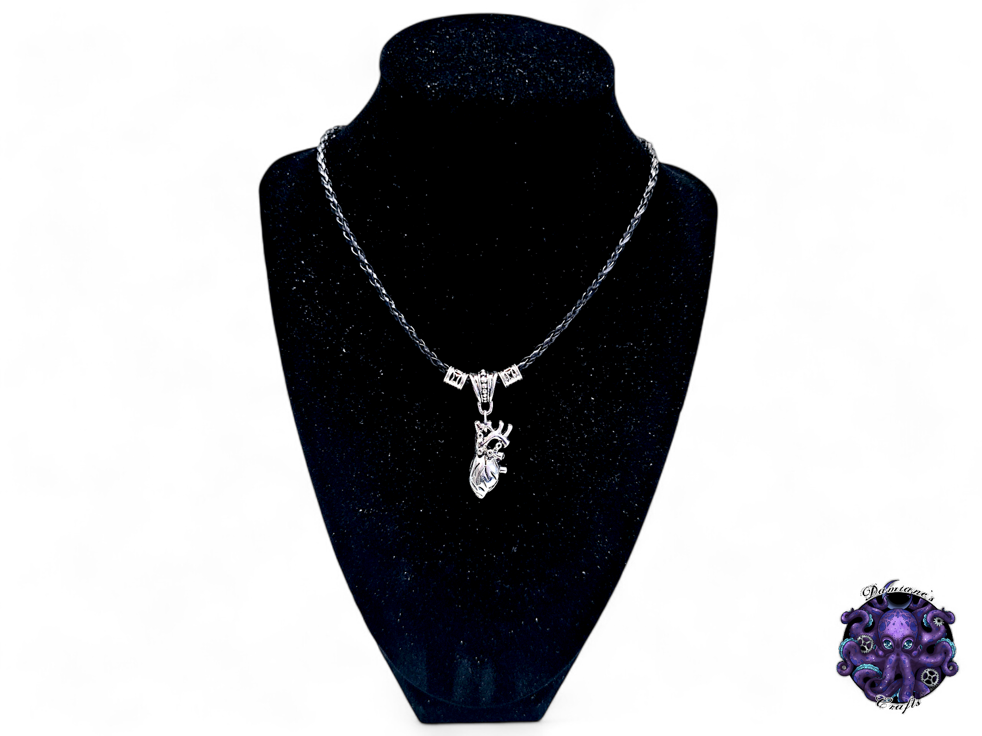 Necklace, pendant, Anatomic heart, witch, witchy, gothic, leather cord, gift for her, LARP, costume, silver