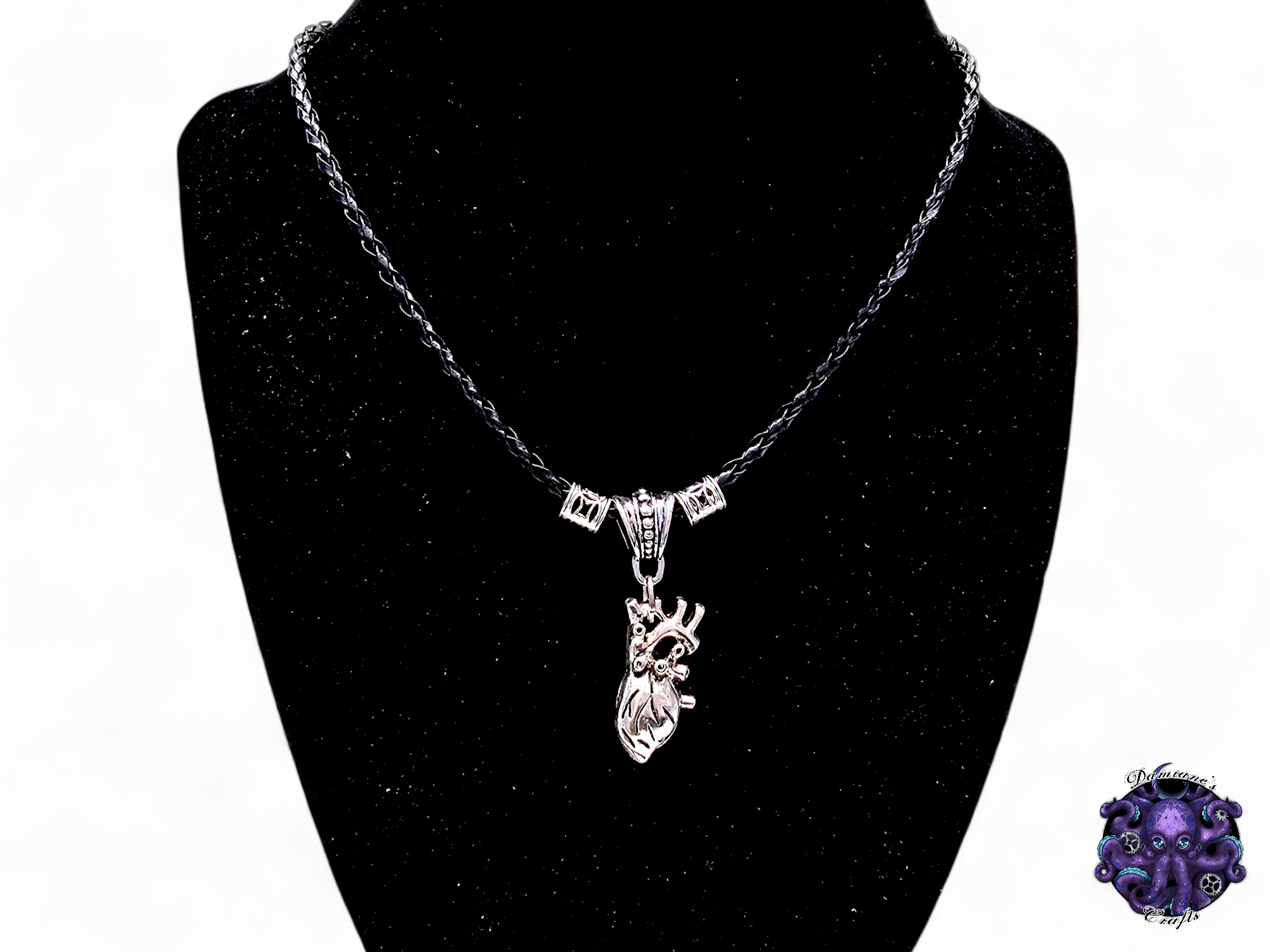 Necklace, pendant, Anatomic heart, witch, witchy, gothic, leather cord, gift for her, LARP, costume, silver