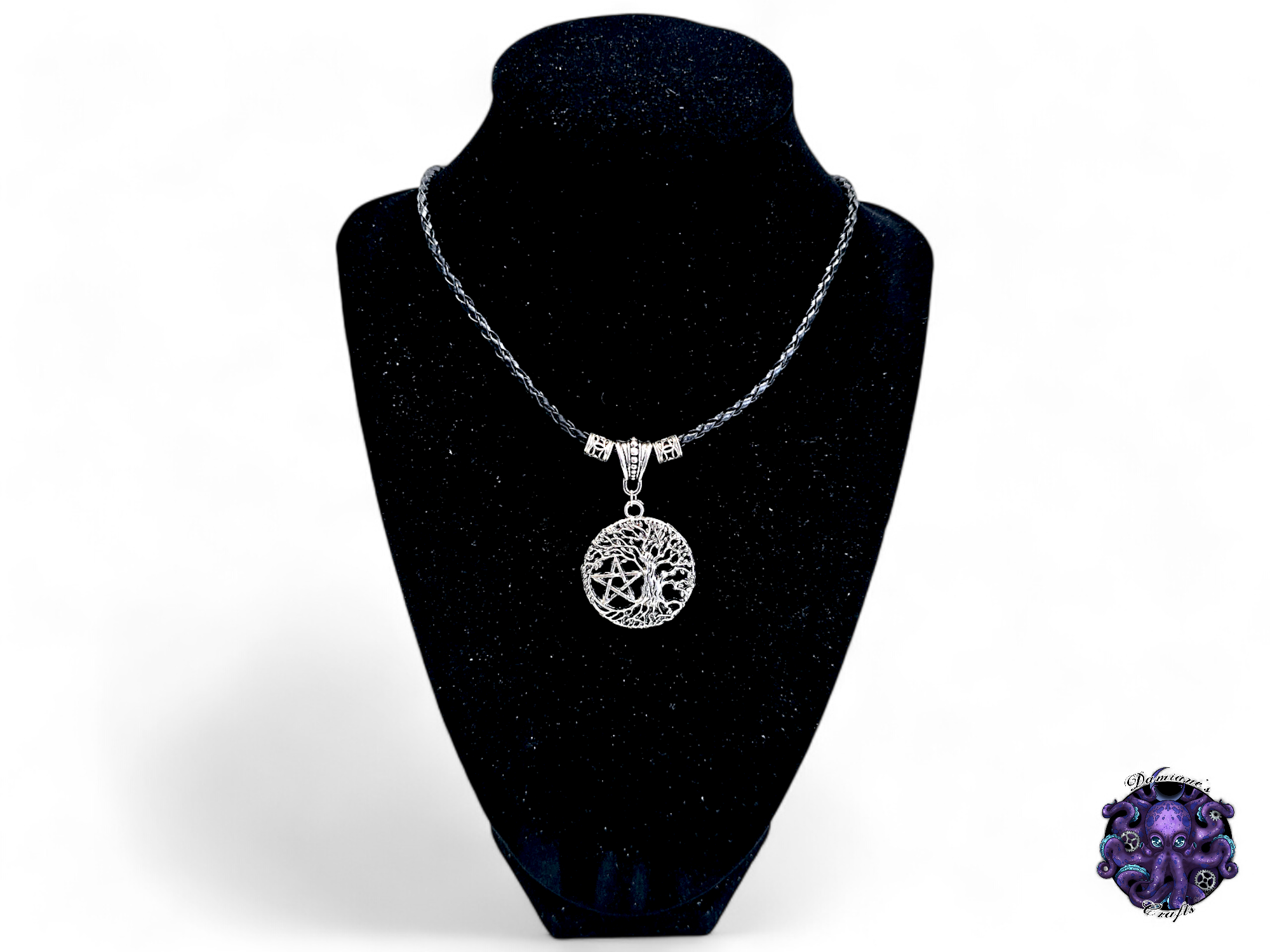 Necklace, pendant, pentagram, pentacle, yggdrasil, celtic, viking, witch, witchy, leather cord, gift for her, LARP, costume, silver