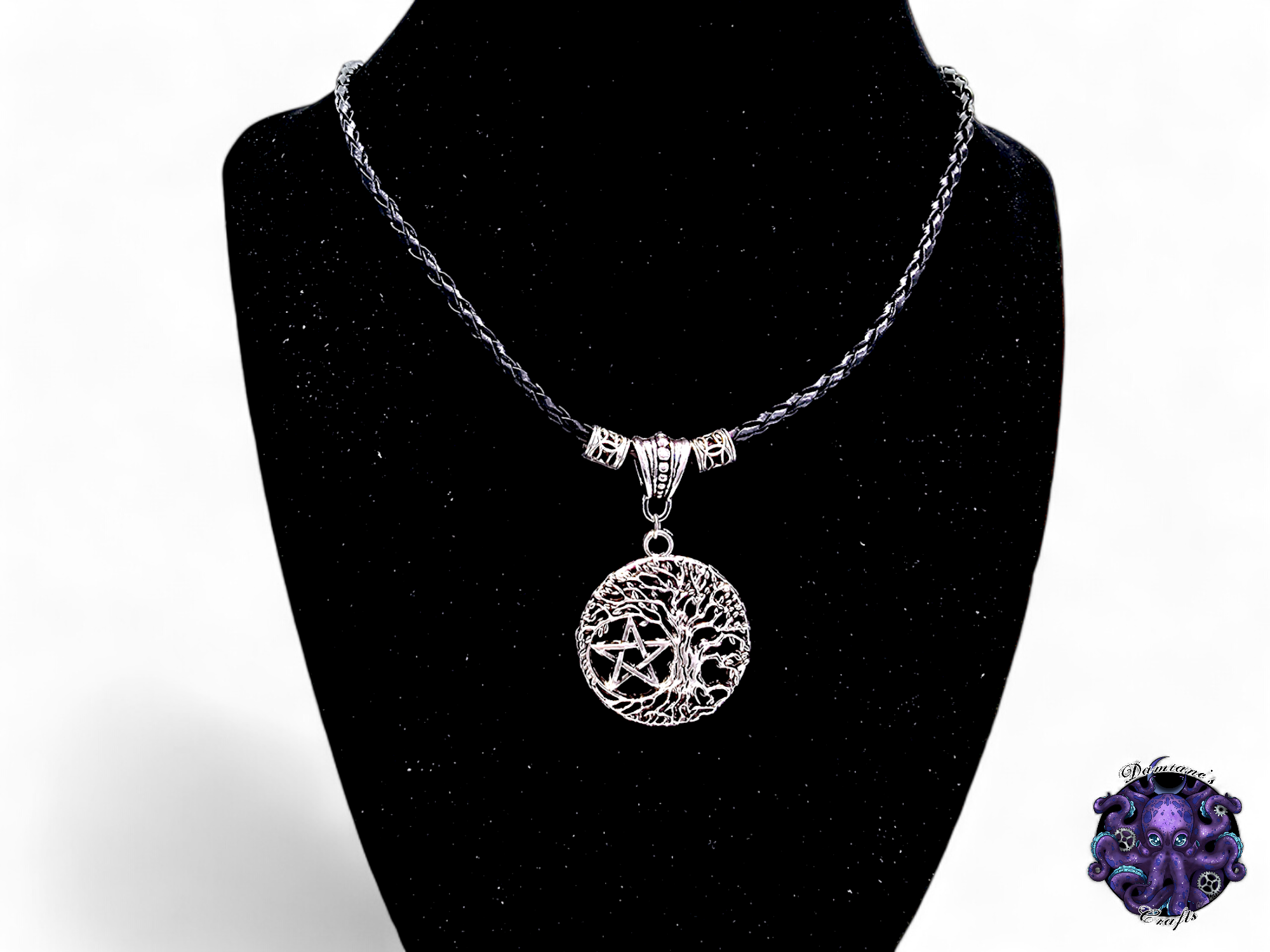 Necklace, pendant, pentagram, pentacle, yggdrasil, celtic, viking, witch, witchy, leather cord, gift for her, LARP, costume, silver