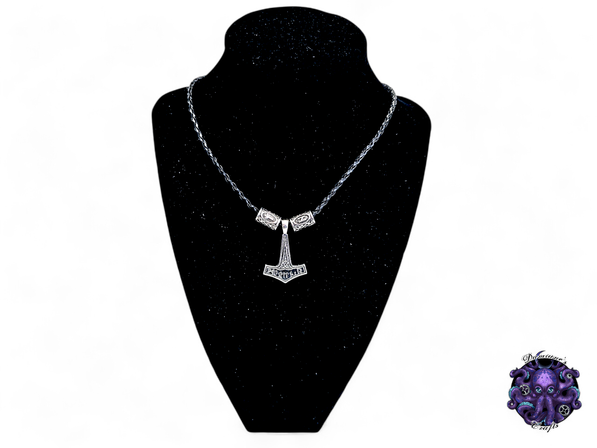 Necklace, pendant, Viking, Thor, Hammer, Rune, leather cord, gift for him, LARP, costume, silver