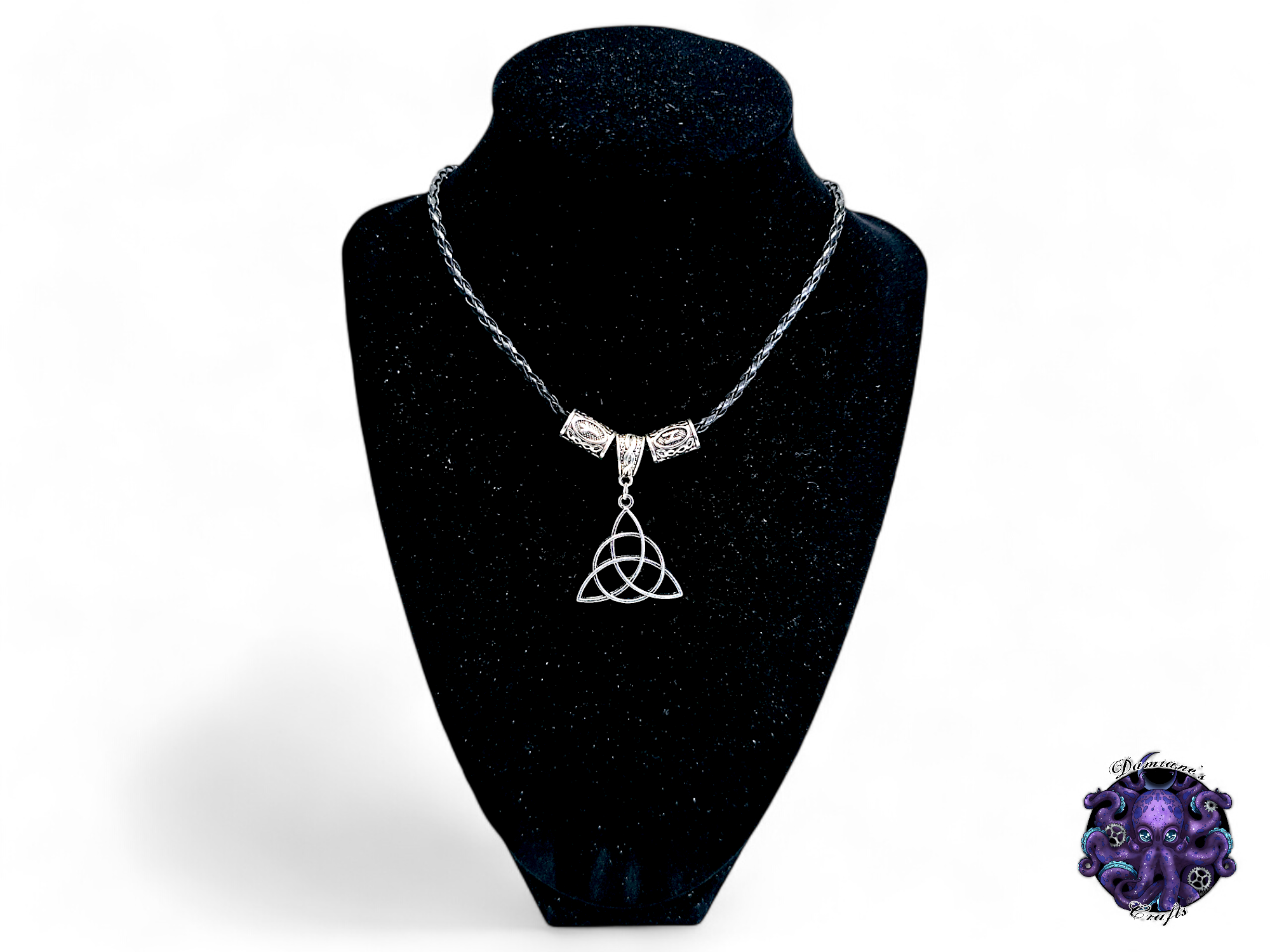 Necklace, pendant, Triketra, witch, witchy, celtic, leather cord, gift for him, LARP, costume, silver