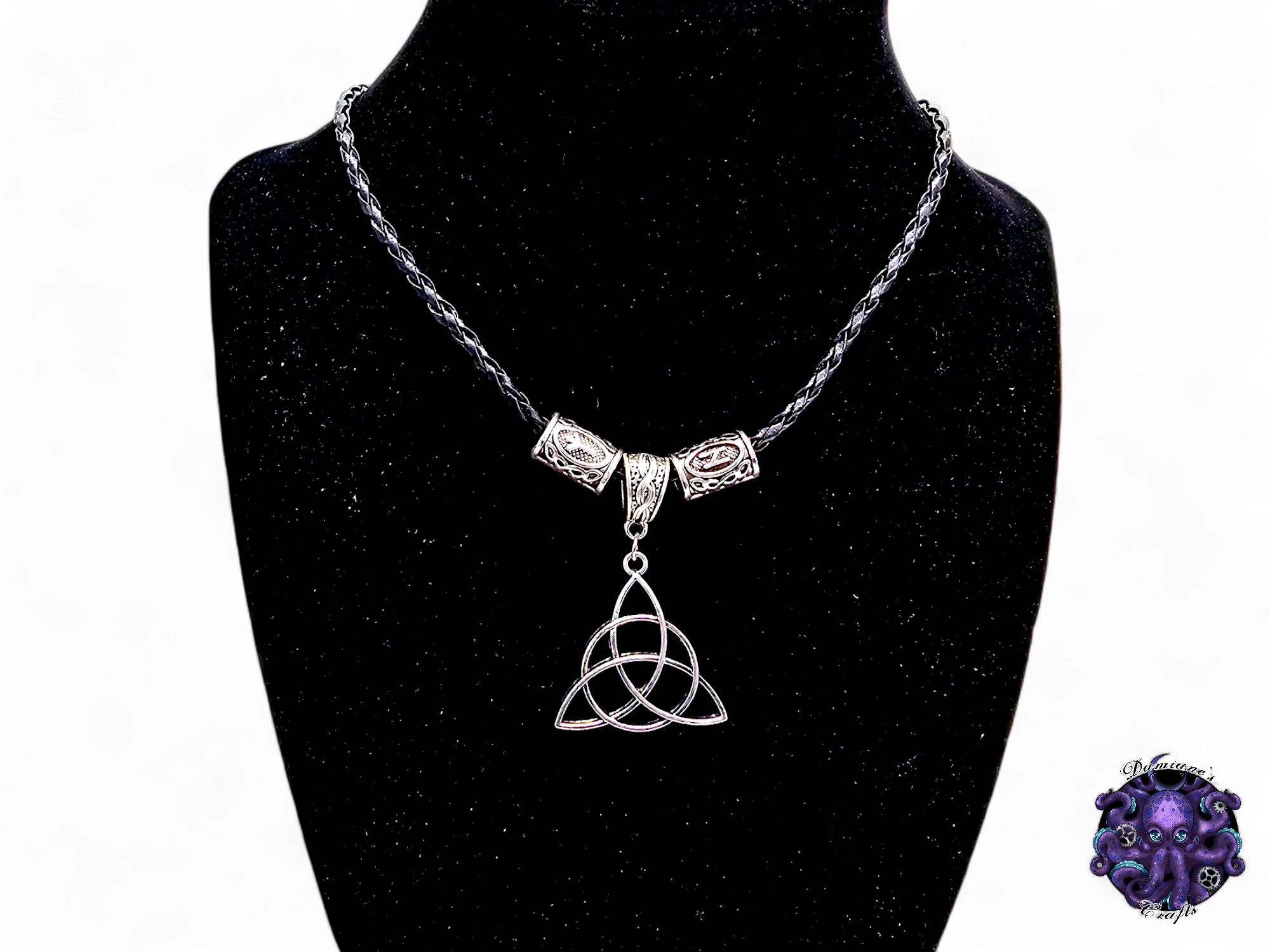 Necklace, pendant, Triketra, witch, witchy, celtic, leather cord, gift for him, LARP, costume, silver