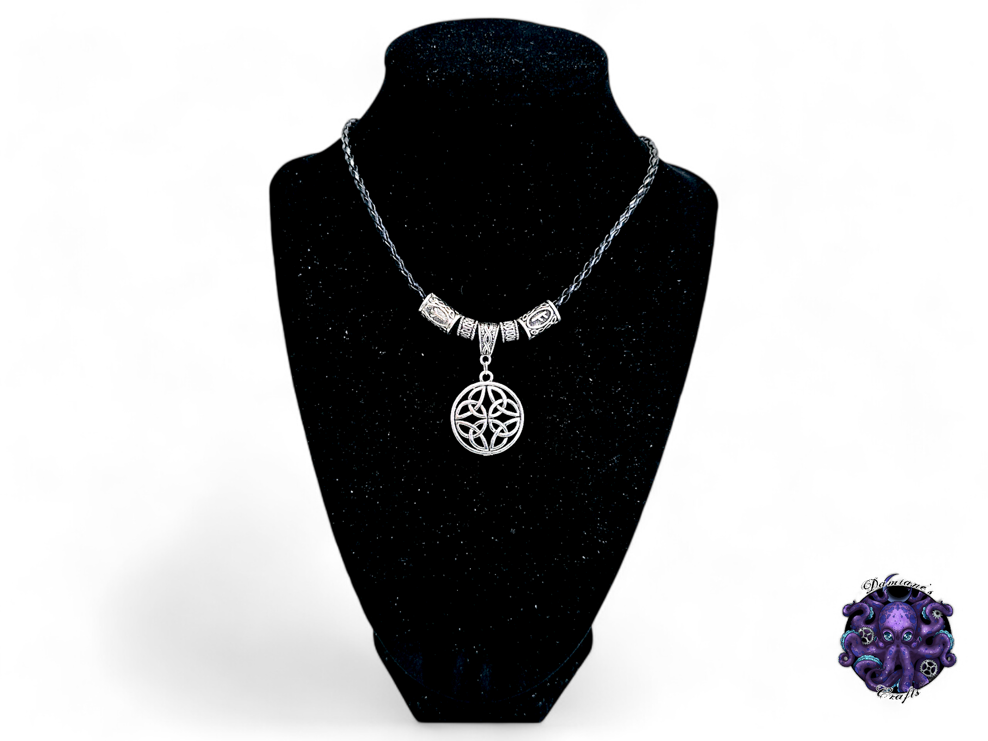 Necklace, pendant, celtic knot, rune, viking, witch, witchy, leather cord, gift for her, LARP, costume, silver