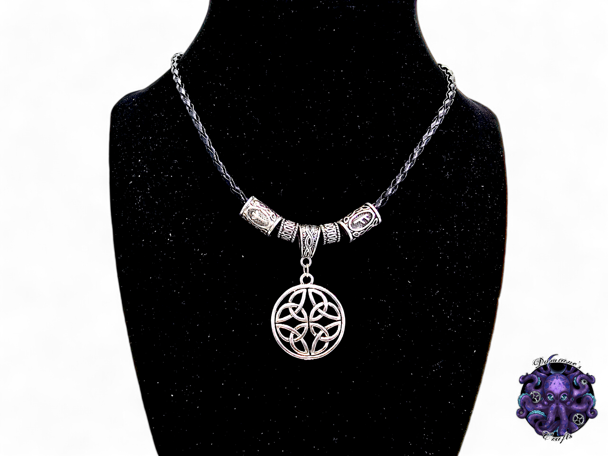 Necklace, pendant, celtic knot, rune, viking, witch, witchy, leather cord, gift for her, LARP, costume, silver