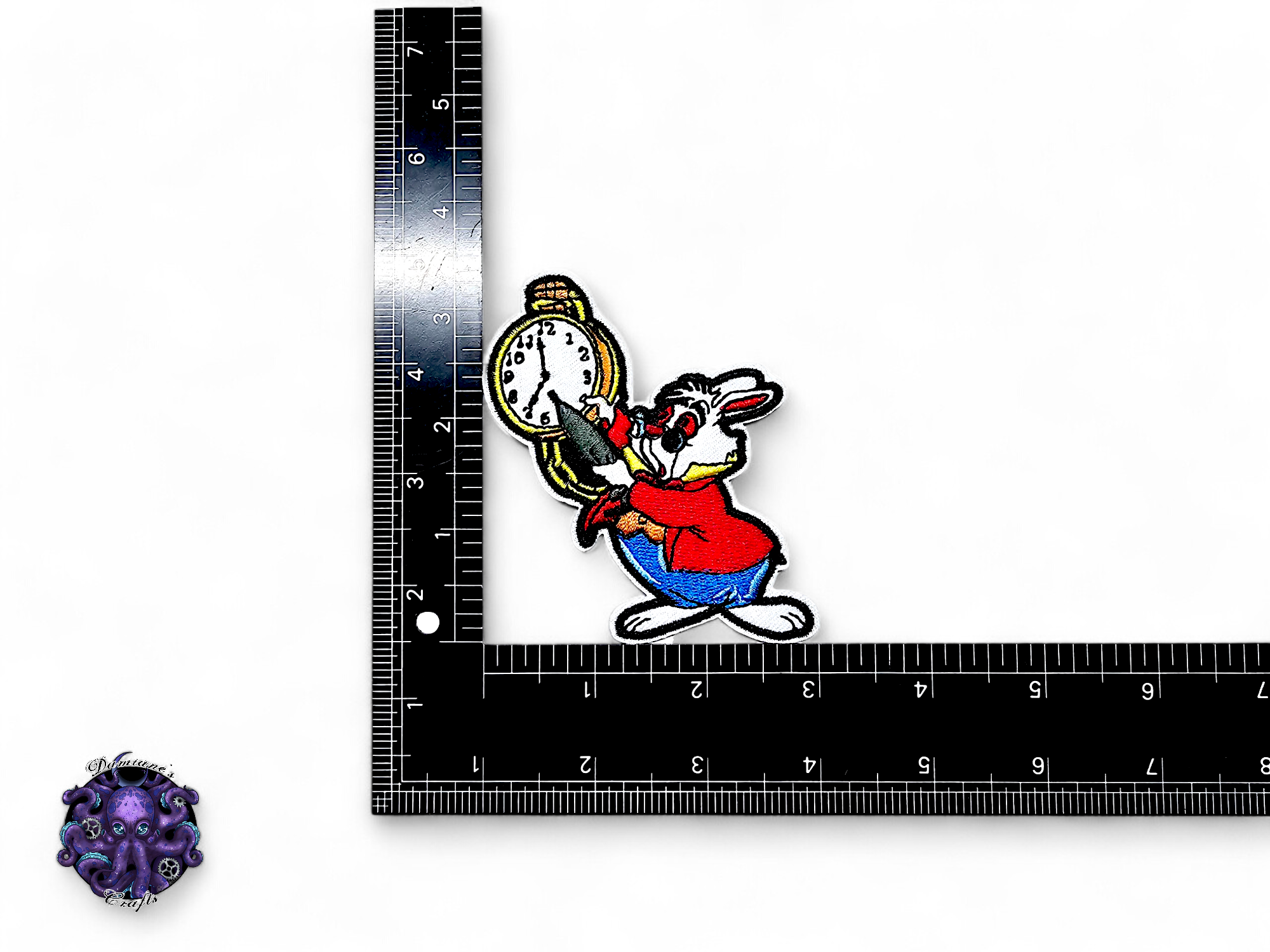 Embroided Patch, Iron on, Glue, Craft supply, Embroidery, Fabric, Movie, cartoon, animation, mad, cat, bunny, clock, hat, book