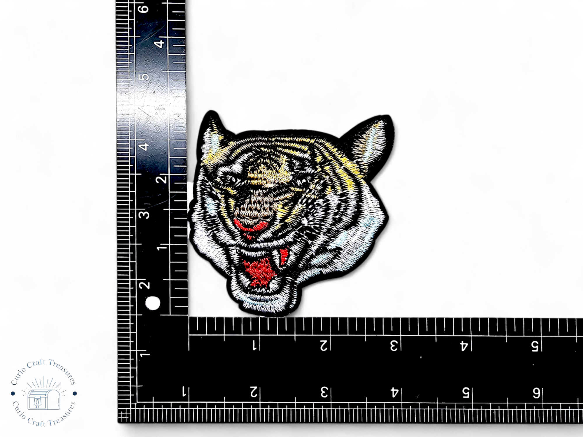 Embroided Patch, Iron on, Glue, Craft supply, Embroidery, Fabric, Tiger, aggressive, animal