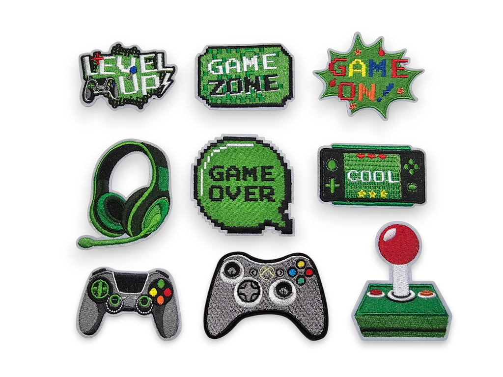 Embroided Patch, Iron on, Glue, Craft supply, Embroidery, Fabric, Gamer, gaming, game over, level up, joystick, controller