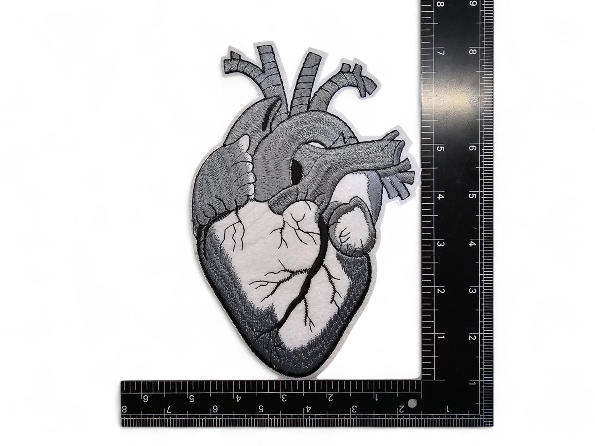 Embroided Patch, Iron on, Glue, Craft supply, Embroidery, Fabric, Heart, anatomic, realistic, red, white, gray