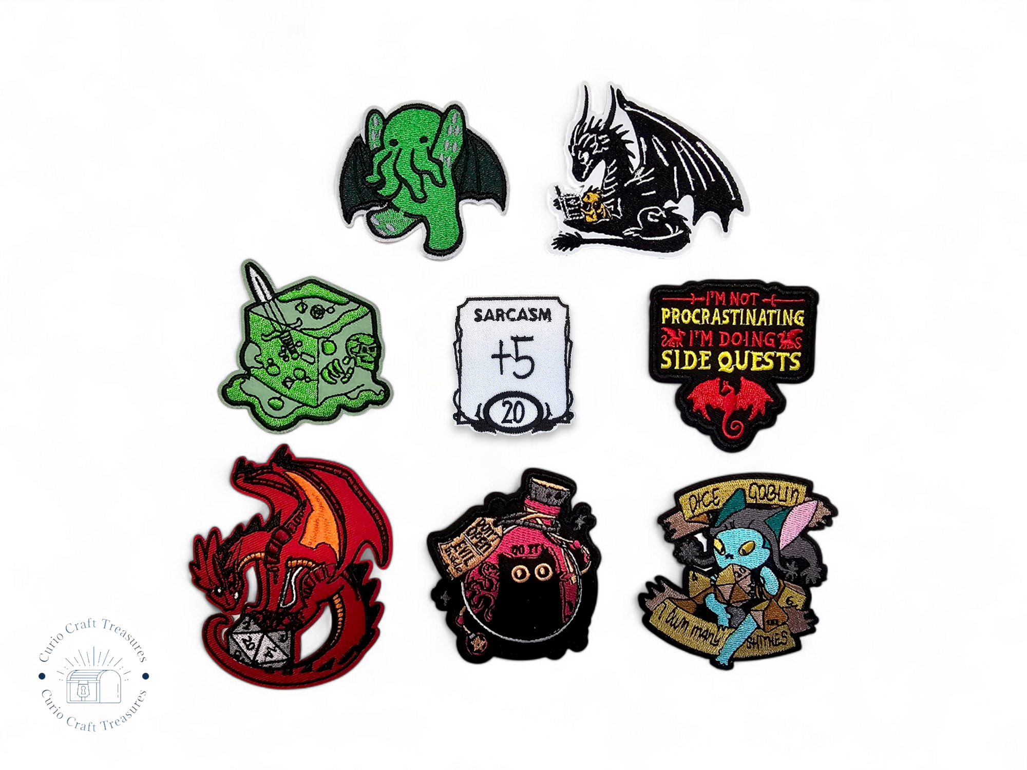 Embroided Patch, Iron on, Glue, Craft supply, Embroidery, Fabric, Dnd, Dungeon, Dragon, Gelatinous cube, Cthulhu, Quest, Potion, Goblin, D20