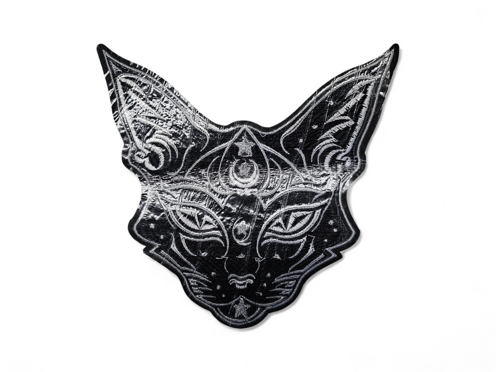 Grand écusson brodé au dos, thermocollant, à coller, pour loisirs créatifs, broderie, tissu, chat, égyptien, siamois, rex, animal, sorcière, esprit sorcier, compagnon, familier, lune, noir, blanc