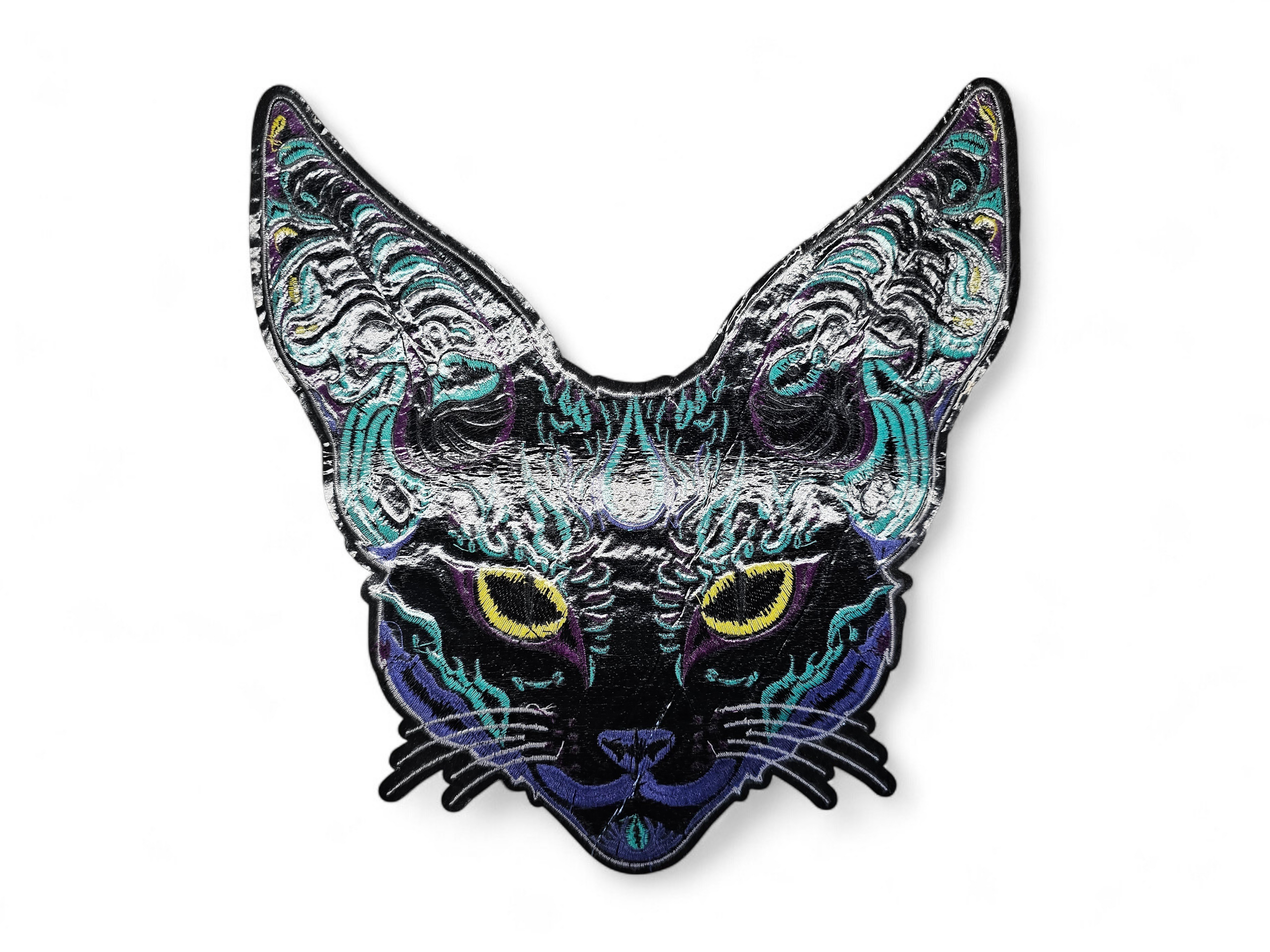 Large, Back, Embroided Patch, Iron on, Glue, Craft supply, Embroidery, Fabric, Cat, Egyptian, colorful, siamese, rex, animal, witch, witchy, companion, familiar