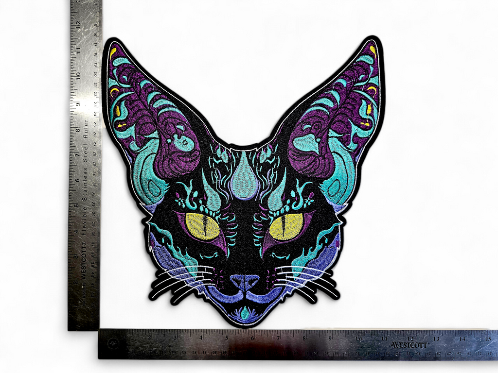 Large, Back, Embroided Patch, Iron on, Glue, Craft supply, Embroidery, Fabric, Cat, Egyptian, colorful, siamese, rex, animal, witch, witchy, companion, familiar