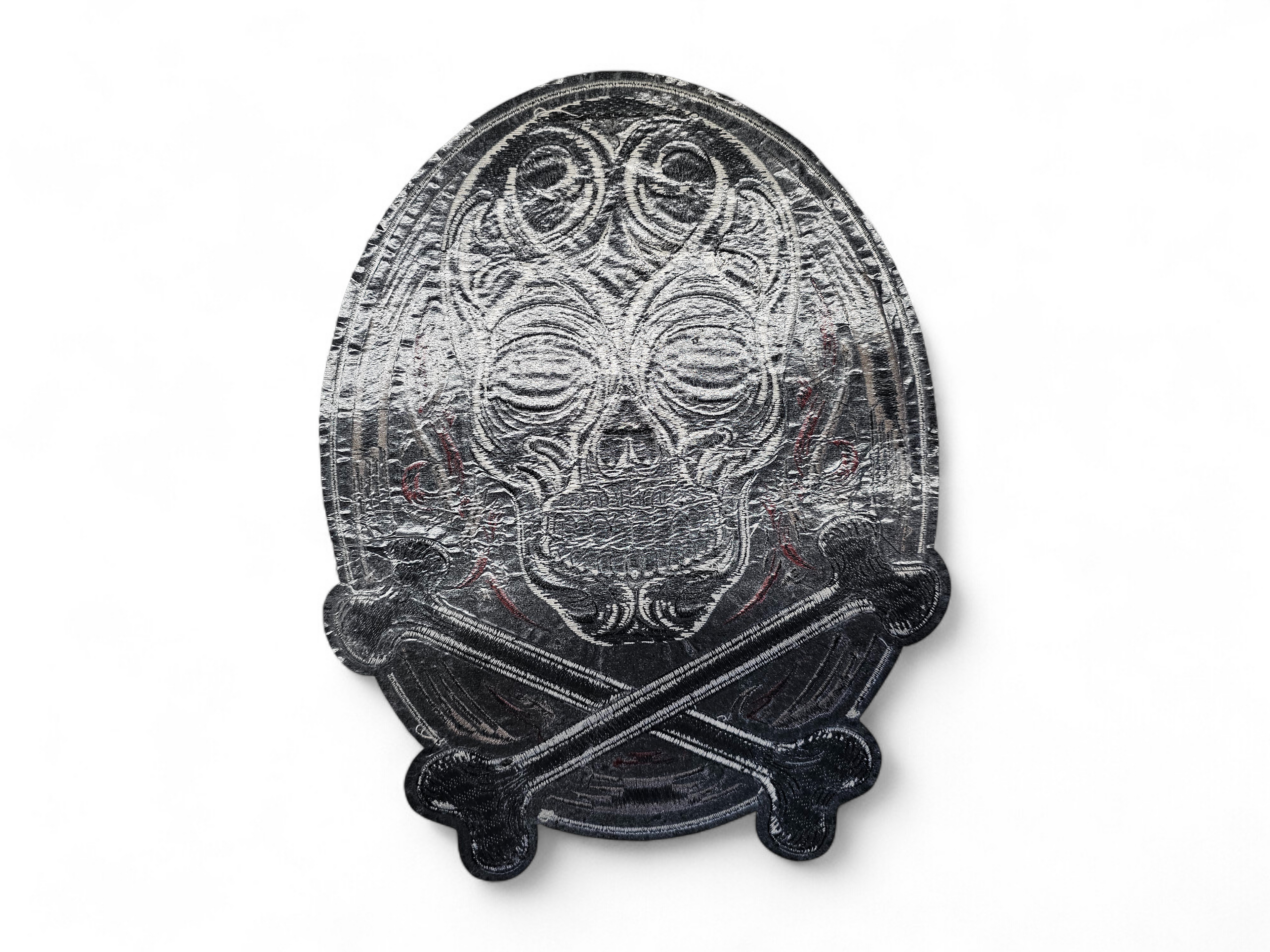 Large, Back, Embroided Patch, Iron on, Glue, Craft supply, Embroidery, Fabric, Skull, bones, pirate, tribal