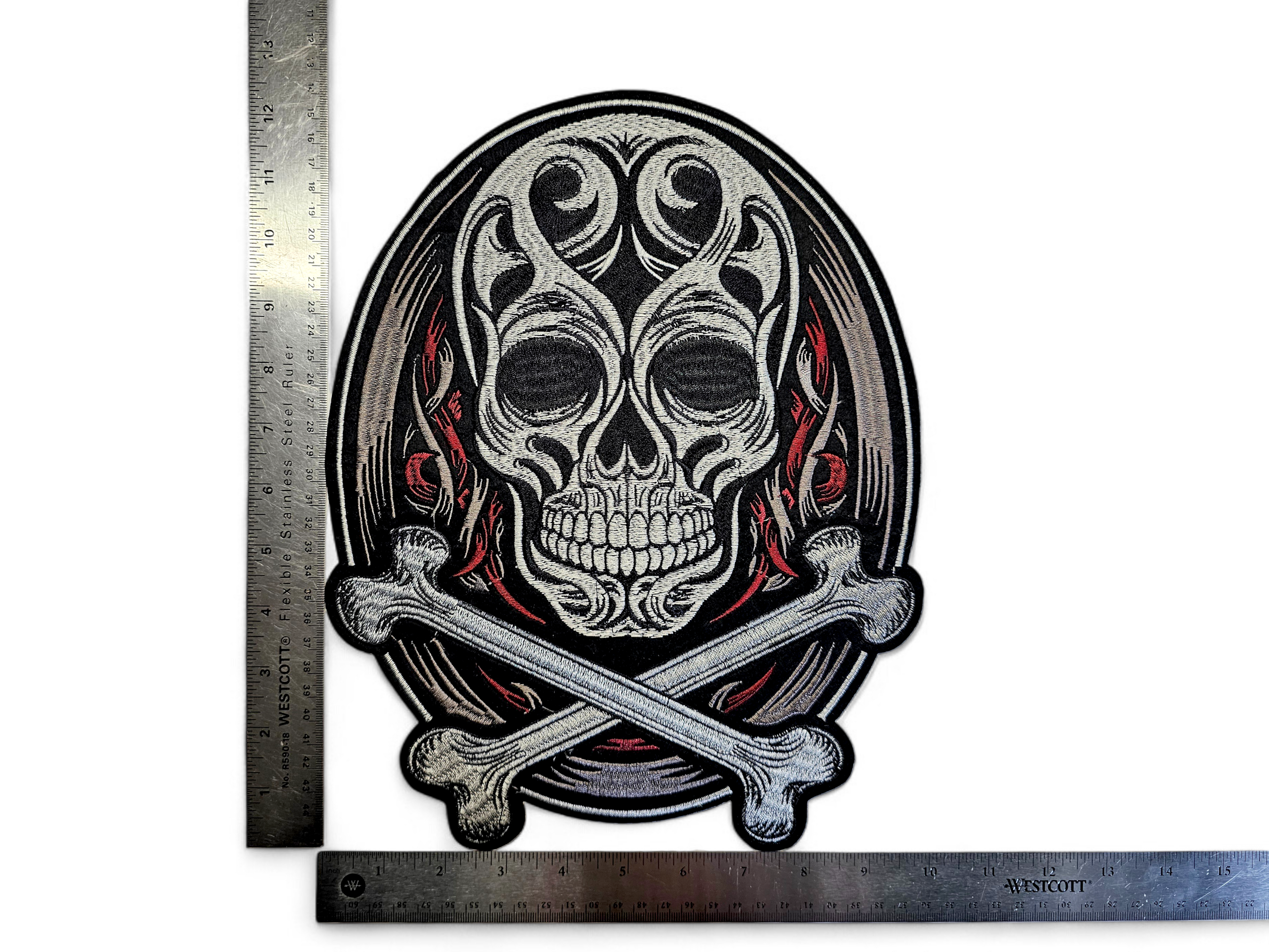 Large, Back, Embroided Patch, Iron on, Glue, Craft supply, Embroidery, Fabric, Skull, bones, pirate, tribal