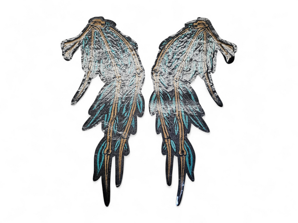 Large, Back, Embroided Patch, Iron on, Glue, Craft supply, Embroidery, Fabric, Wings, Bones, death