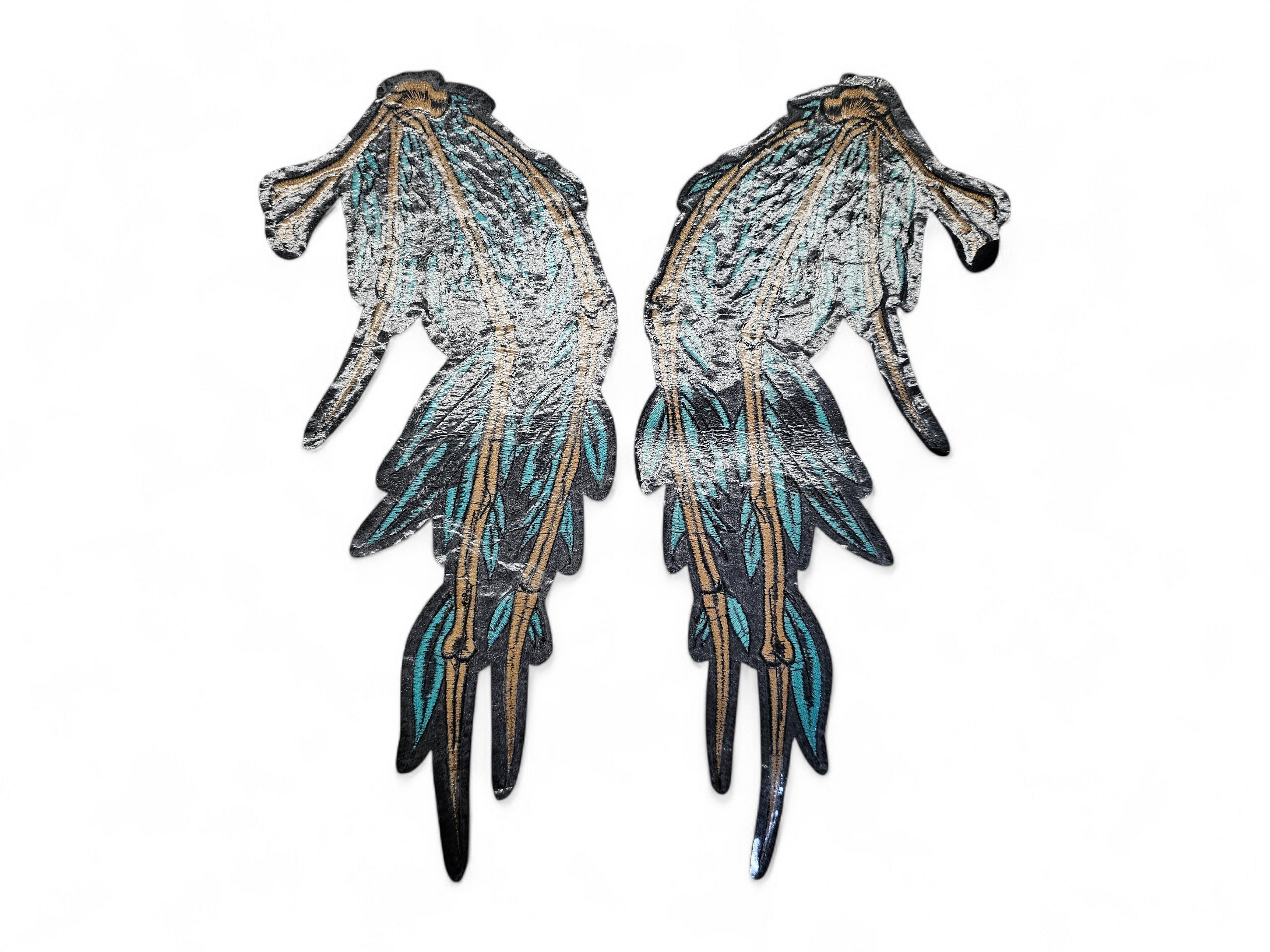 Large, Back, Embroided Patch, Iron on, Glue, Craft supply, Embroidery, Fabric, Wings, Bones, death