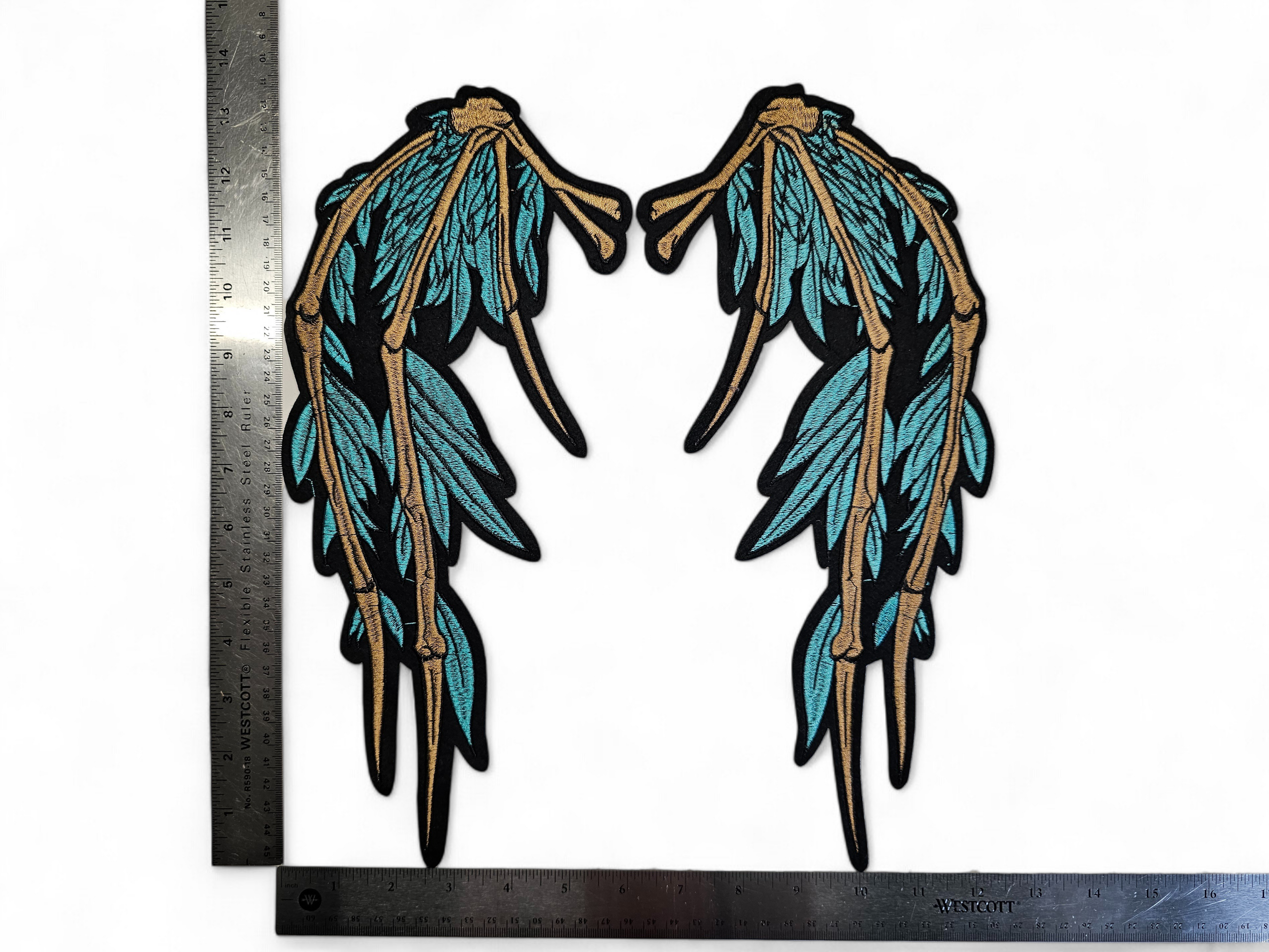 Large, Back, Embroided Patch, Iron on, Glue, Craft supply, Embroidery, Fabric, Wings, Bones, death
