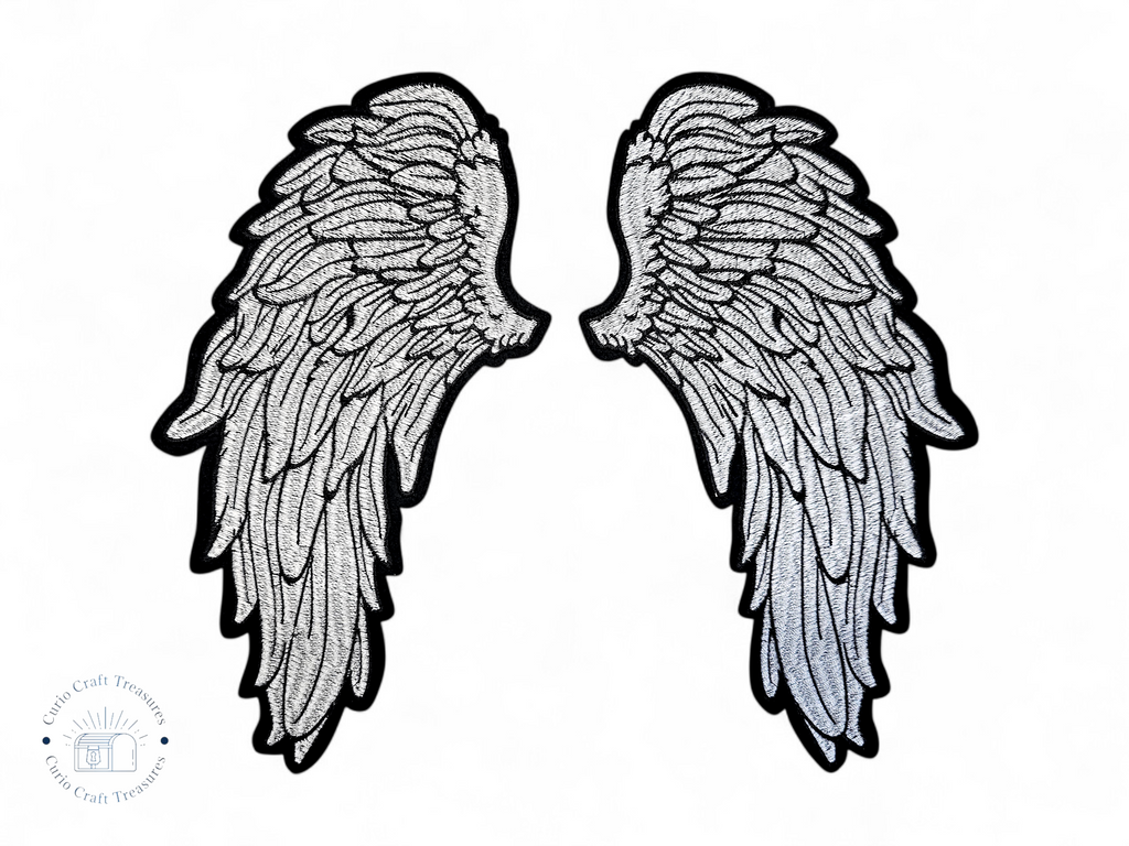 Large, Back, Embroided Patch, Iron on, Glue, Craft supply, Embroidery, Fabric, Wings, feather, angel