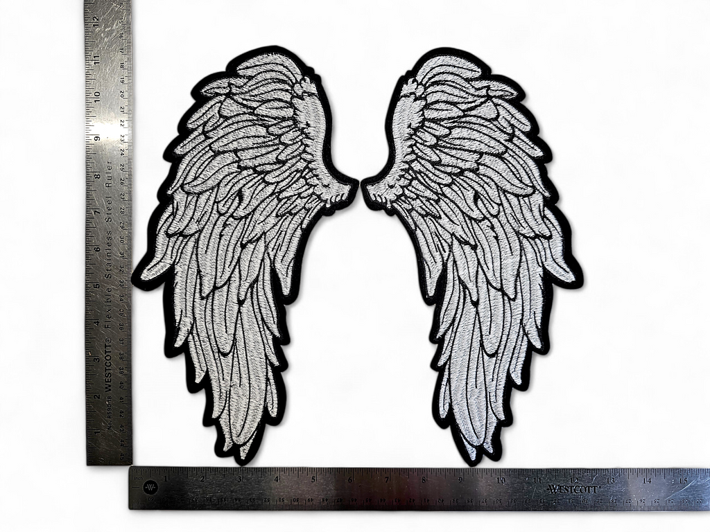Large, Back, Embroided Patch, Iron on, Glue, Craft supply, Embroidery, Fabric, Wings, feather, angel