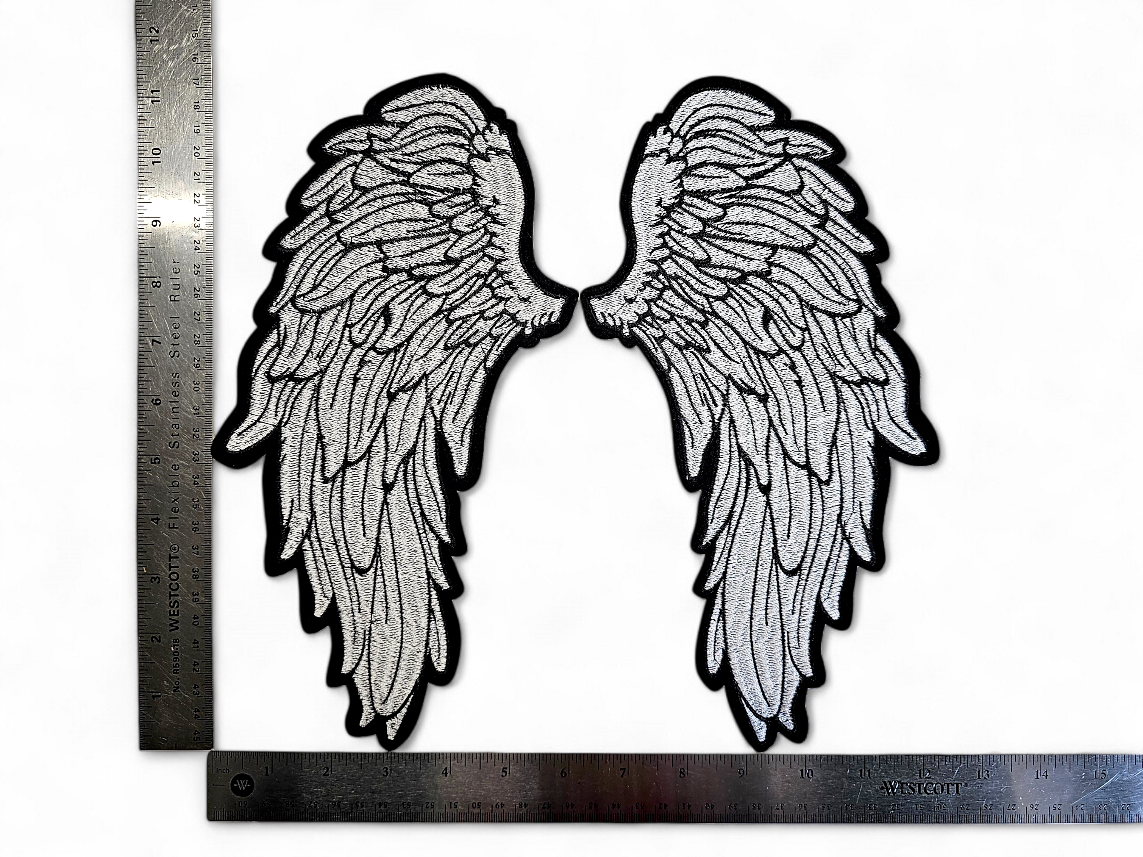 Large, Back, Embroided Patch, Iron on, Glue, Craft supply, Embroidery, Fabric, Wings, feather, angel