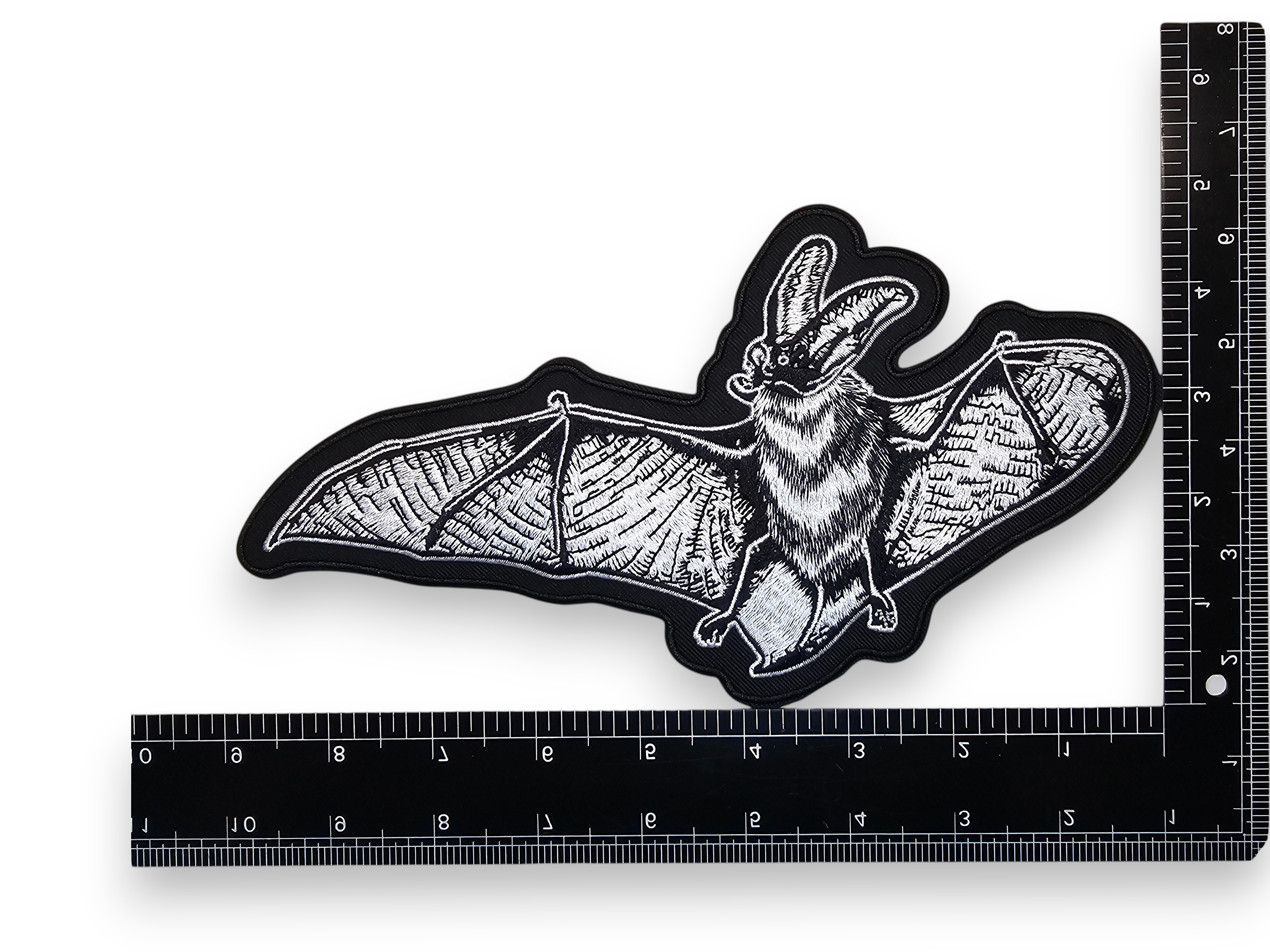 Medium, Embroided Patch, Iron on, Glue, Craft supply, Embroidery, Fabric, Bat, realistic, animal, gothic, black, white, vampire