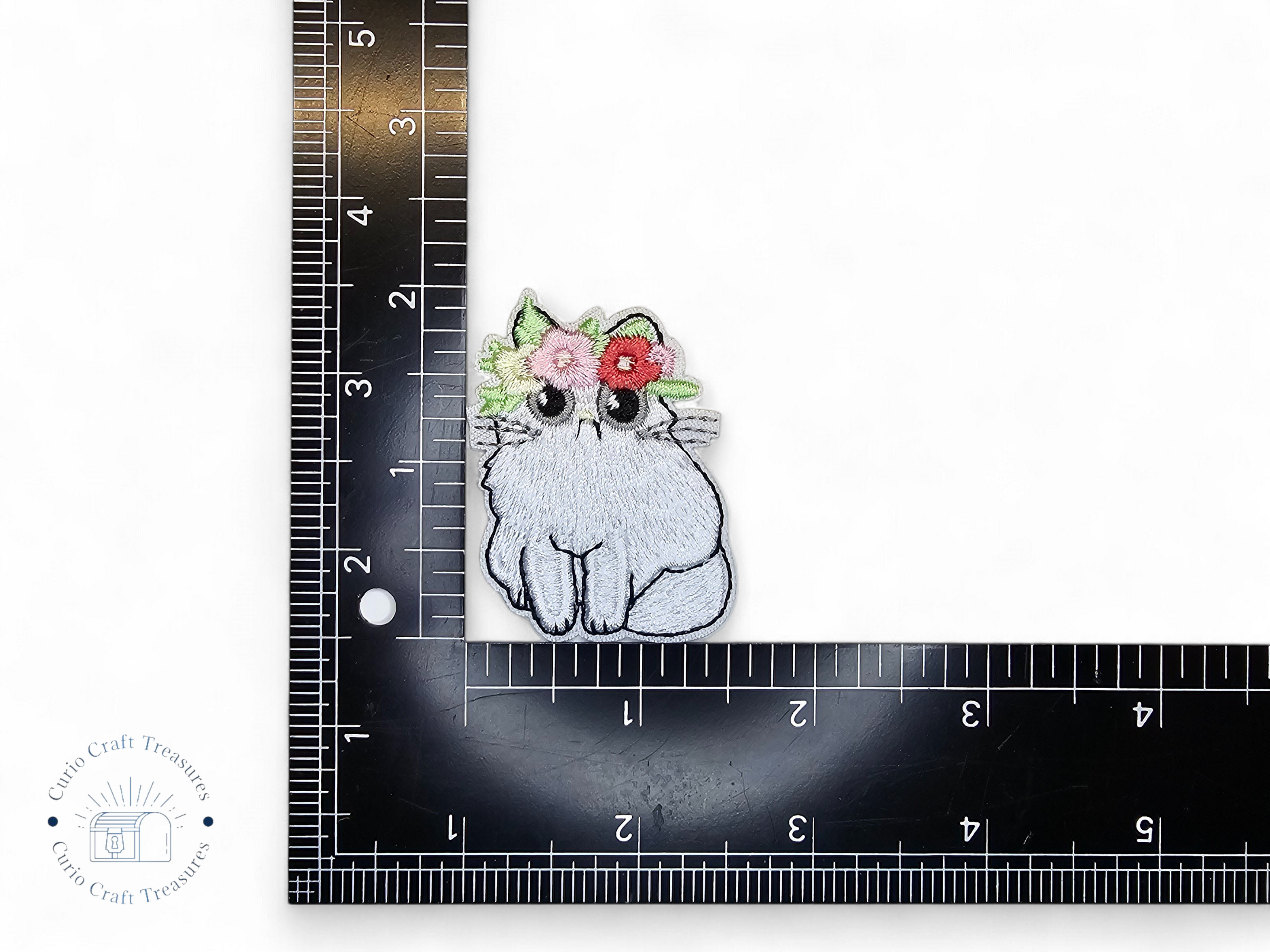 Embroided Patch, Iron on, Glue, Craft supply, Embroidery, Fabric, Cat, cute, animal, white, strawberry, flower, cherry