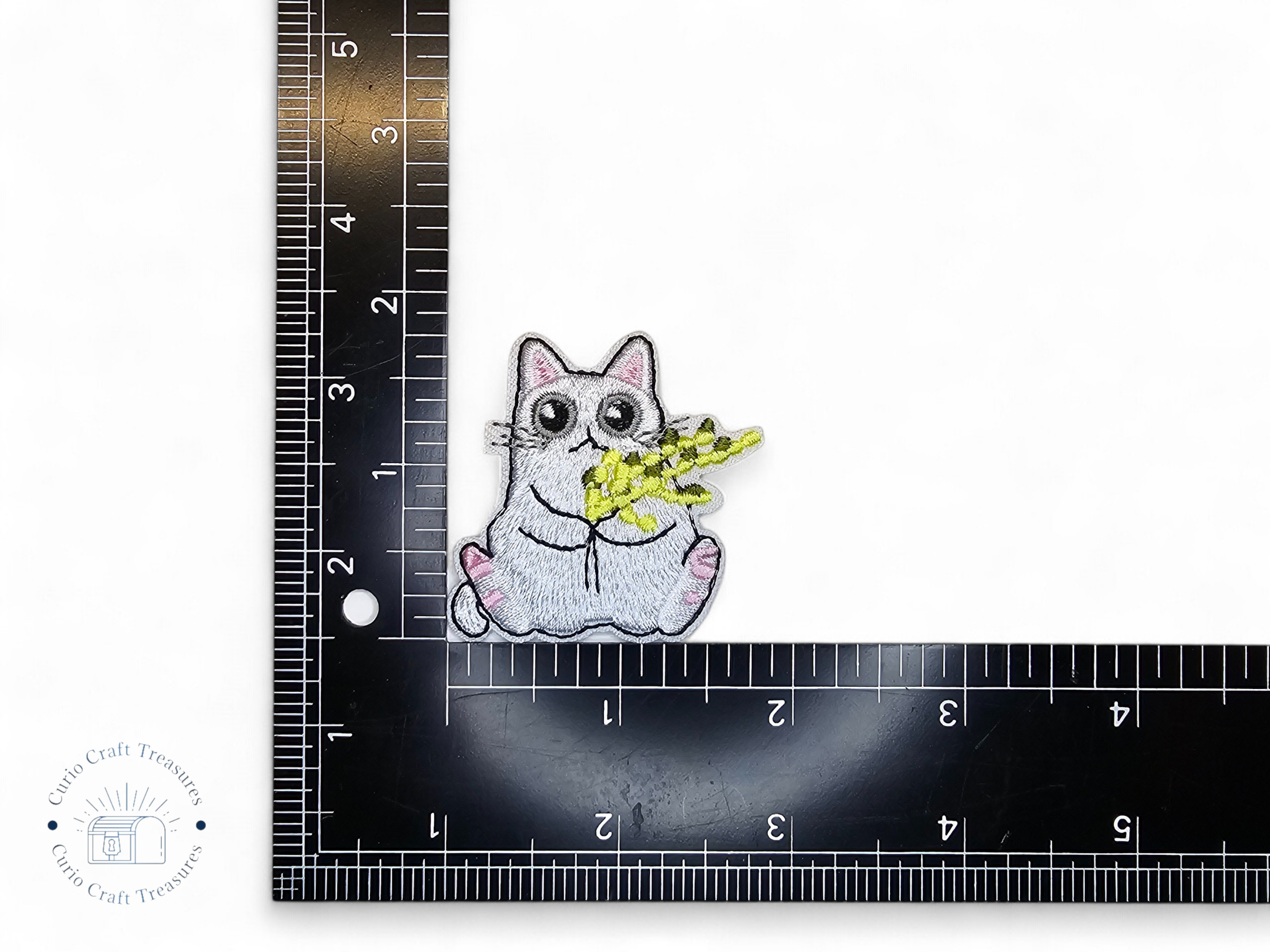 Embroided Patch, Iron on, Glue, Craft supply, Embroidery, Fabric, Cat, cute, animal, white, strawberry, flower, cherry