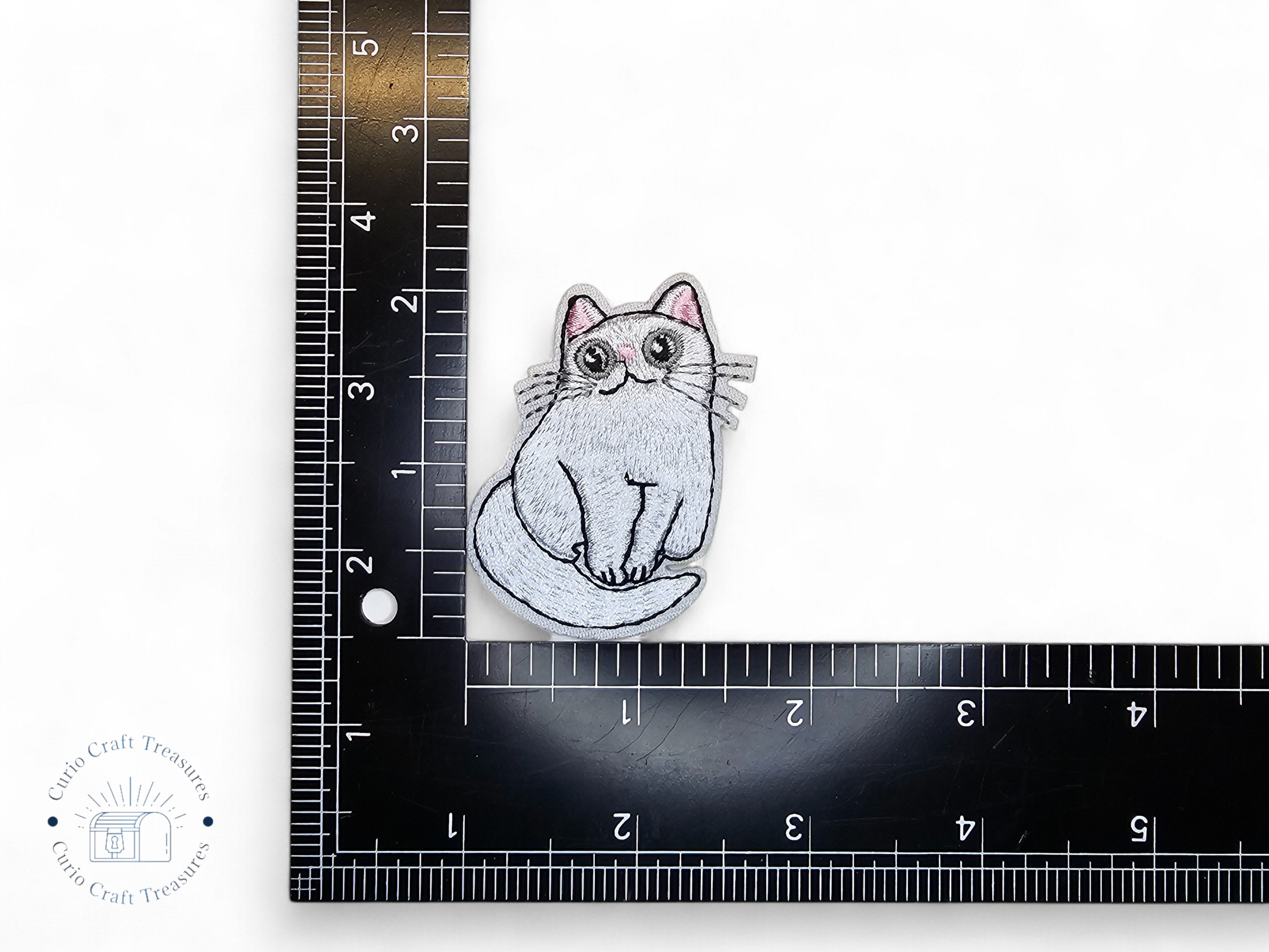 Embroided Patch, Iron on, Glue, Craft supply, Embroidery, Fabric, Cat, cute, animal, white, strawberry, flower, cherry