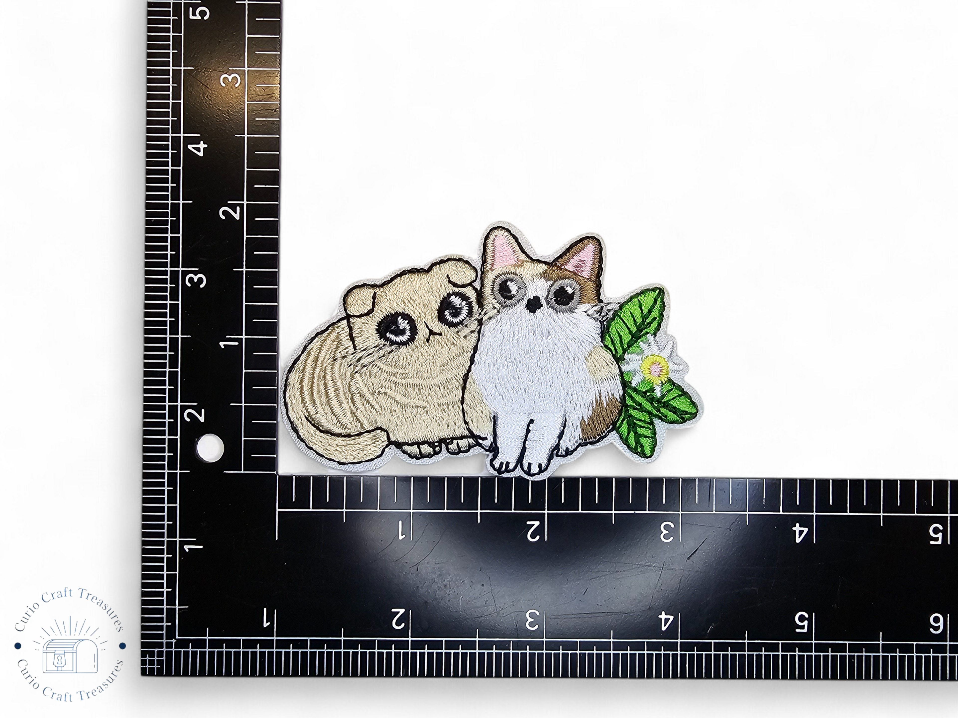 Embroided Patch, Iron on, Glue, Craft supply, Embroidery, Fabric, Cat, cute, animal, white, strawberry, flower, cherry