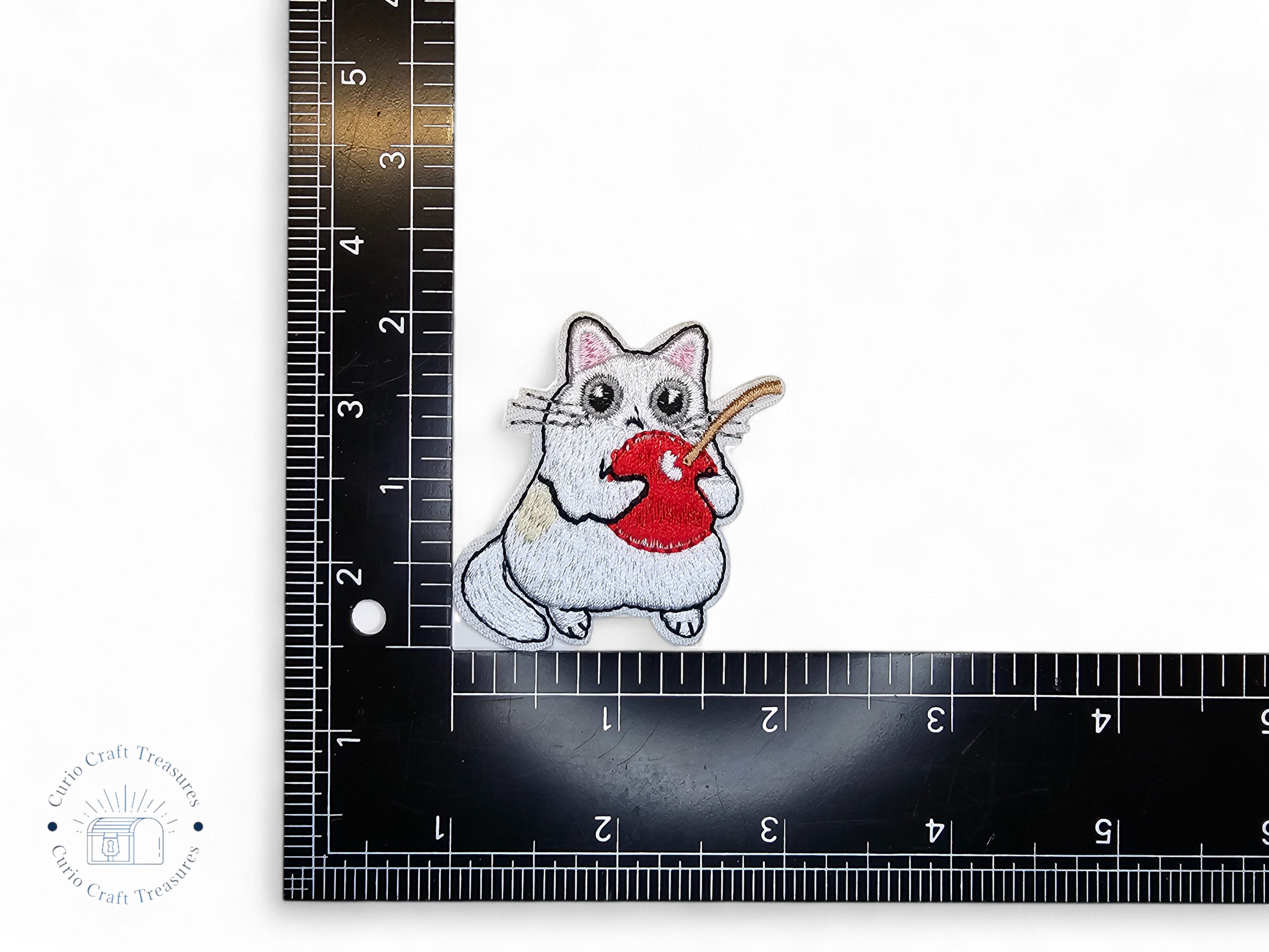 Embroided Patch, Iron on, Glue, Craft supply, Embroidery, Fabric, Cat, cute, animal, white, strawberry, flower, cherry