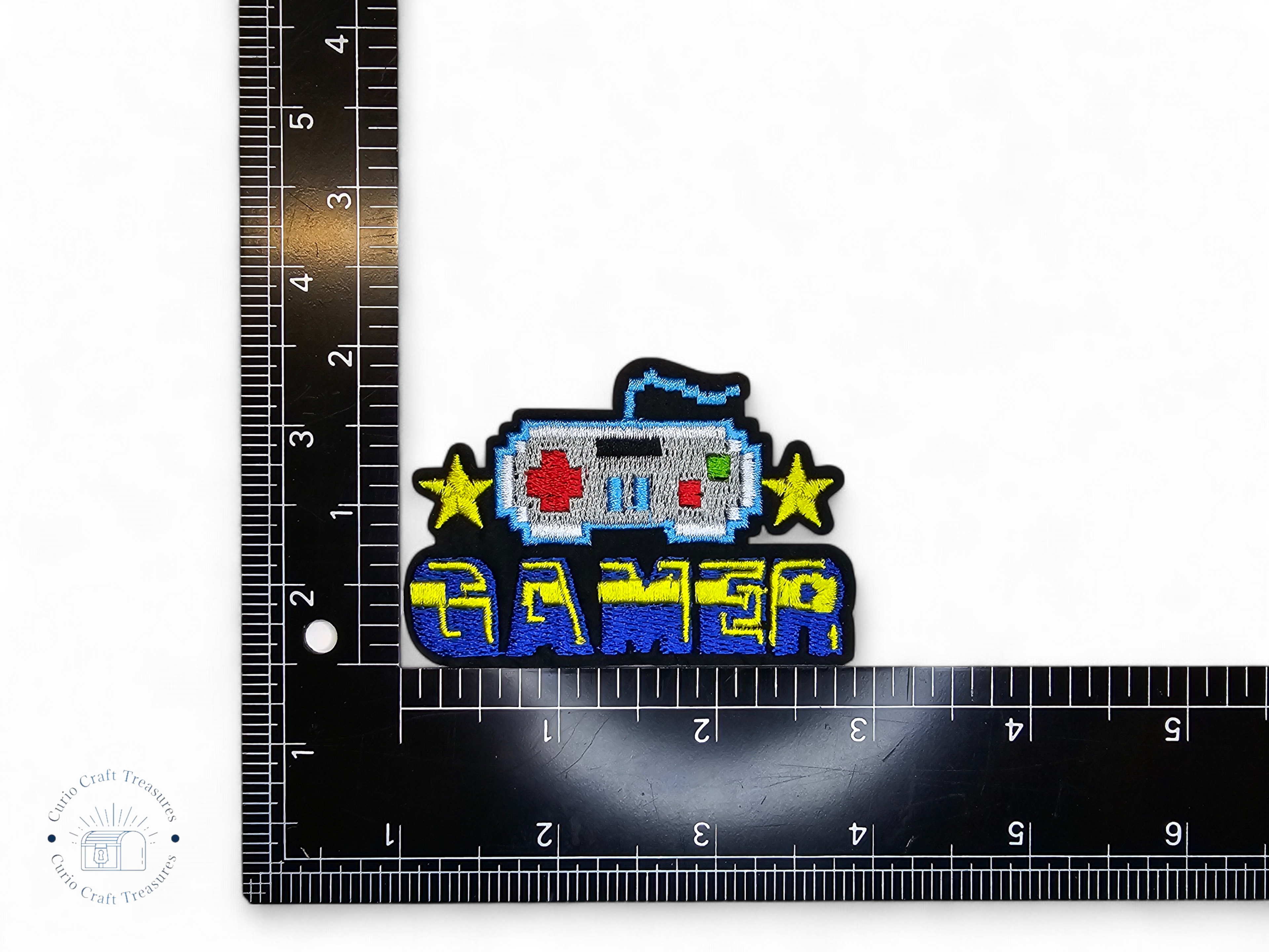 Embroided Patch, Iron on, Glue, Craft supply, Embroidery, Fabric, Gamer, gaming, game over, level up, joystick, controller, blue