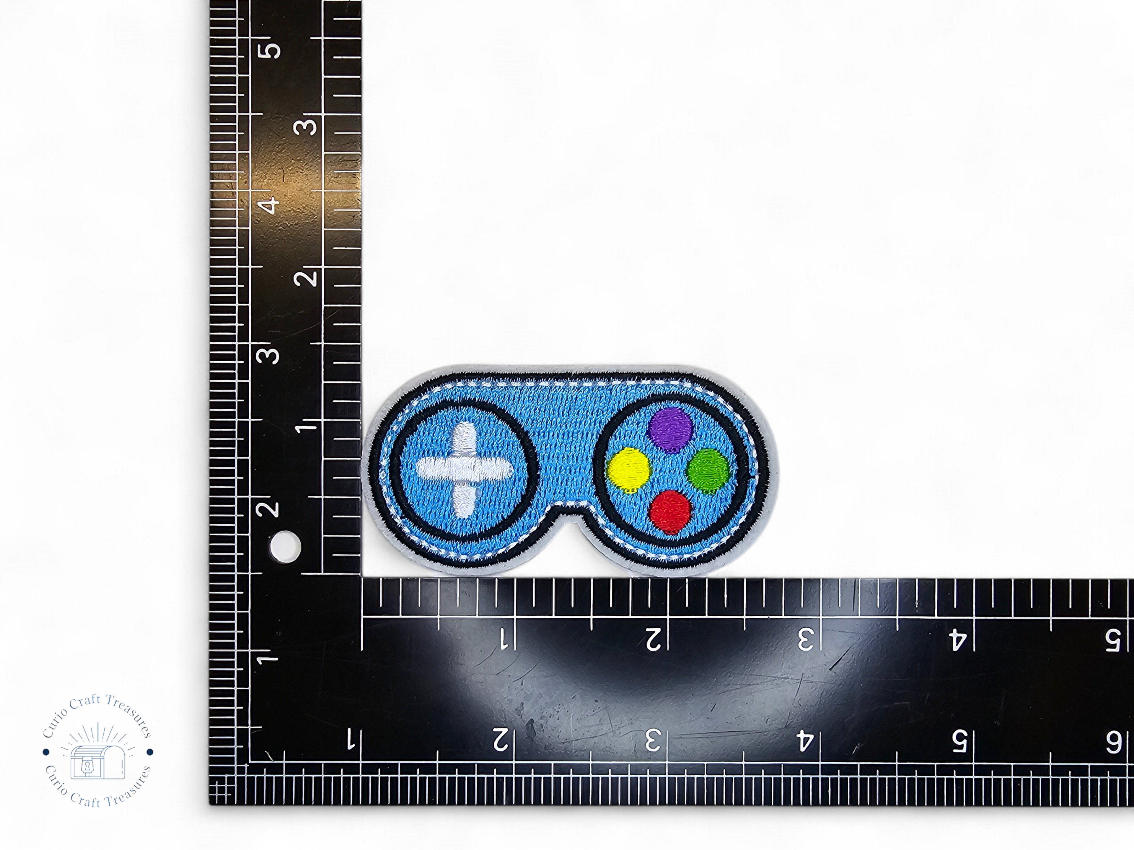 Embroided Patch, Iron on, Glue, Craft supply, Embroidery, Fabric, Gamer, gaming, game over, level up, joystick, controller, blue