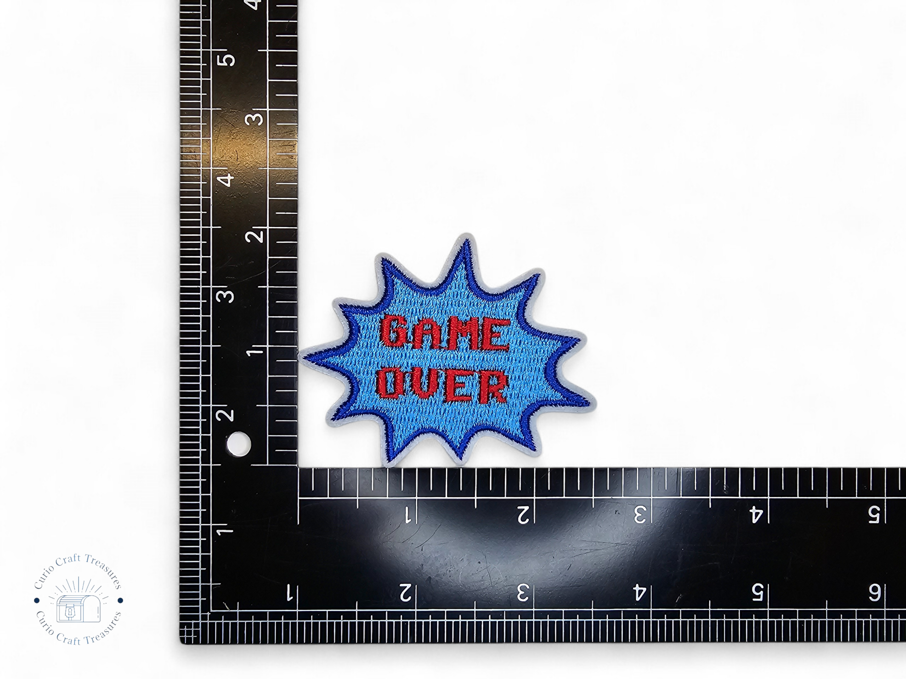 Embroided Patch, Iron on, Glue, Craft supply, Embroidery, Fabric, Gamer, gaming, game over, level up, joystick, controller, blue