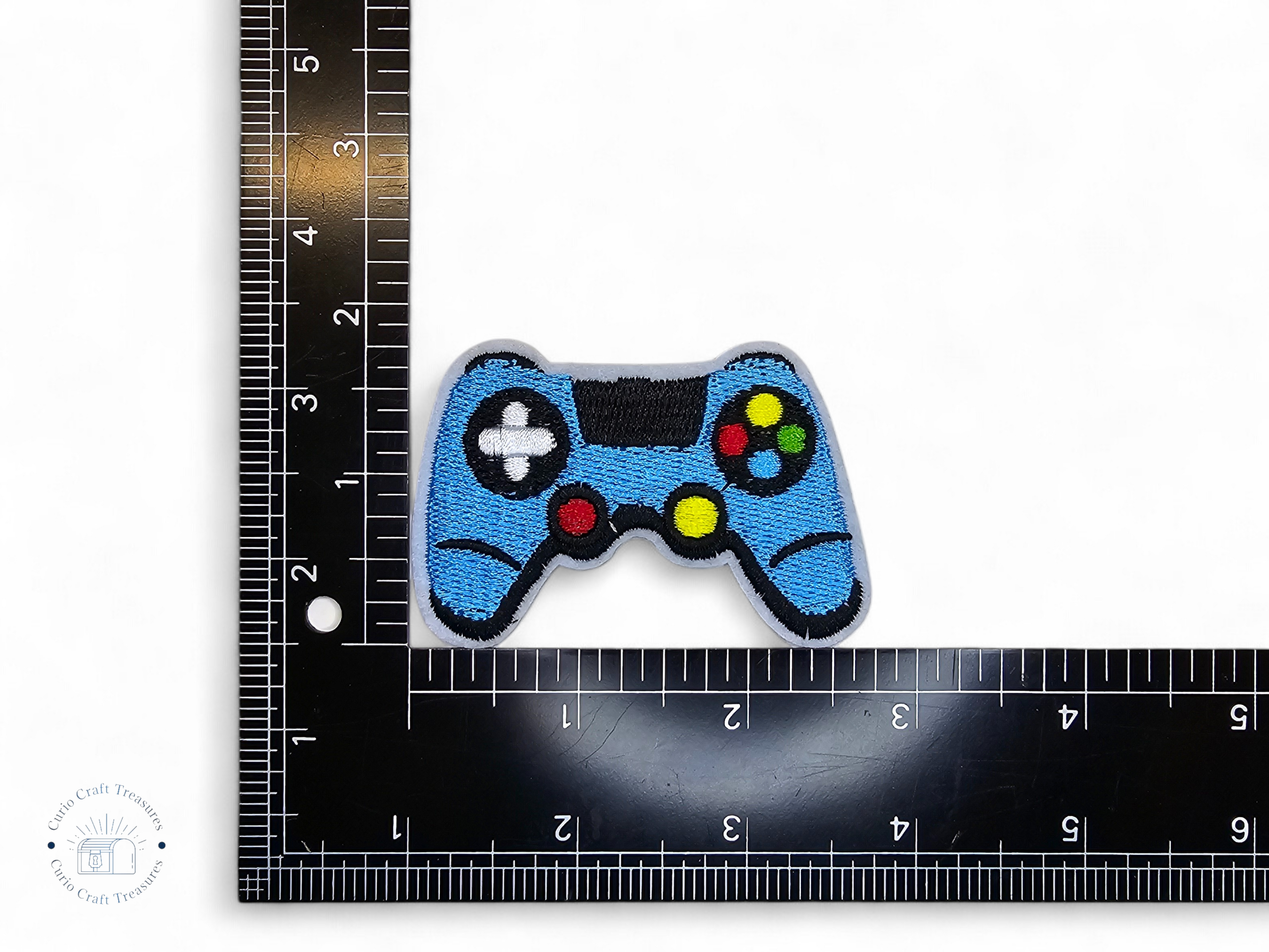 Embroided Patch, Iron on, Glue, Craft supply, Embroidery, Fabric, Gamer, gaming, game over, level up, joystick, controller, blue