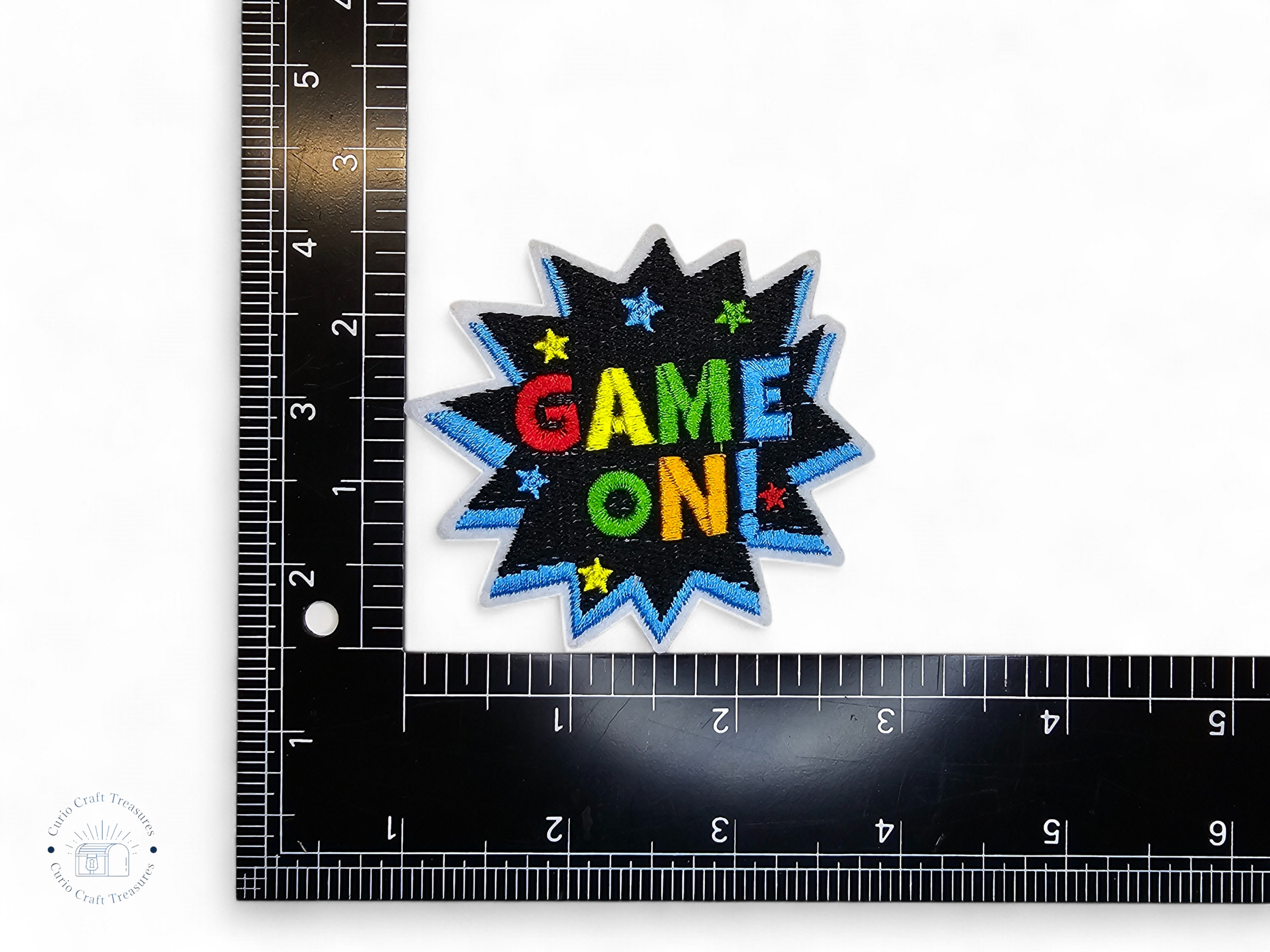 Embroided Patch, Iron on, Glue, Craft supply, Embroidery, Fabric, Gamer, gaming, game over, level up, joystick, controller, blue