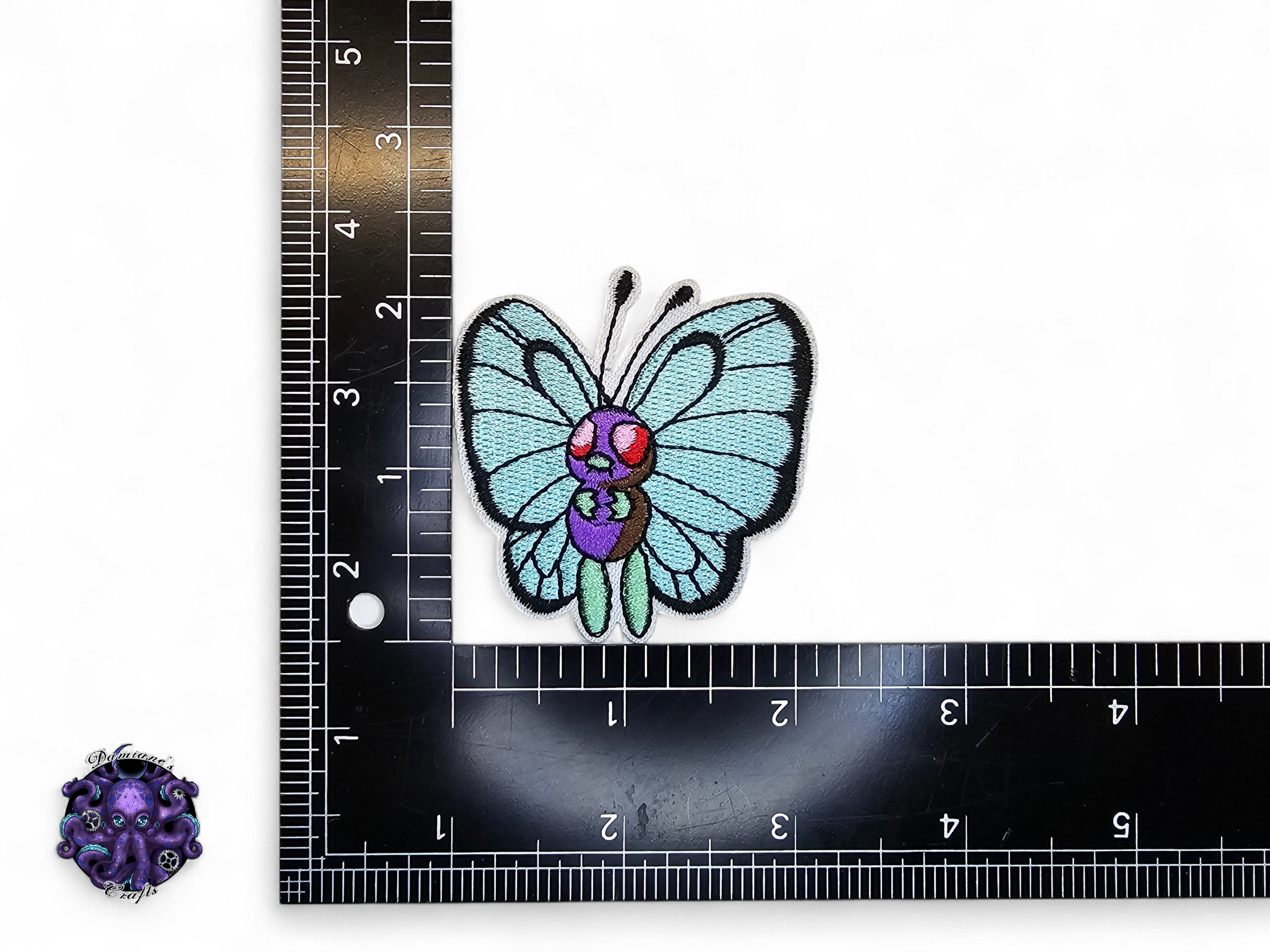 Embroided Patch, Iron on, Glue, Craft supply, Embroidery, Monster, video game, white, green, bug, bird, butterfly