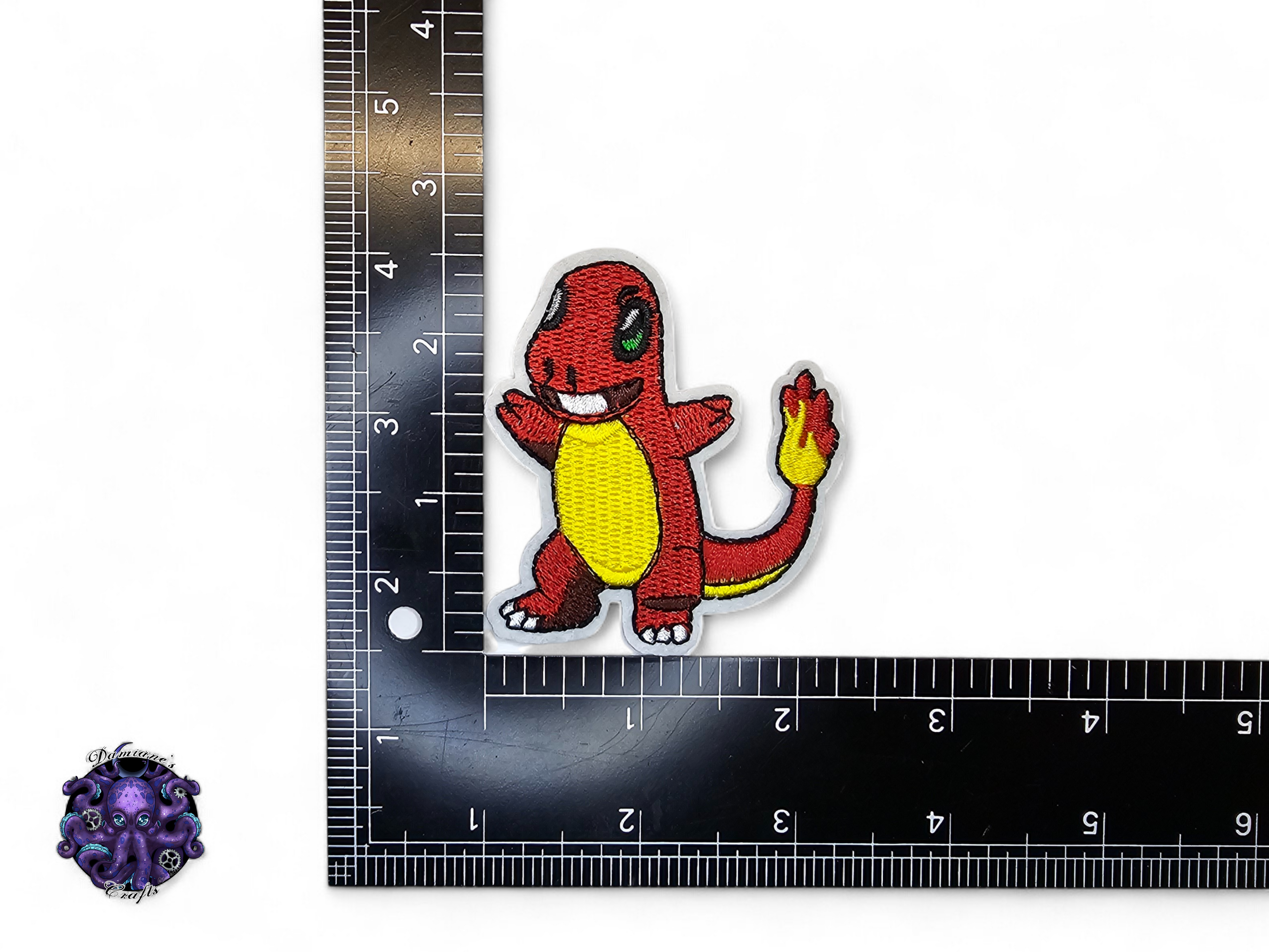 Embroided Patch, Iron on, Glue, Craft supply, Embroidery, Monster, video game, Orange, pink, dog, dragon, fire, bird