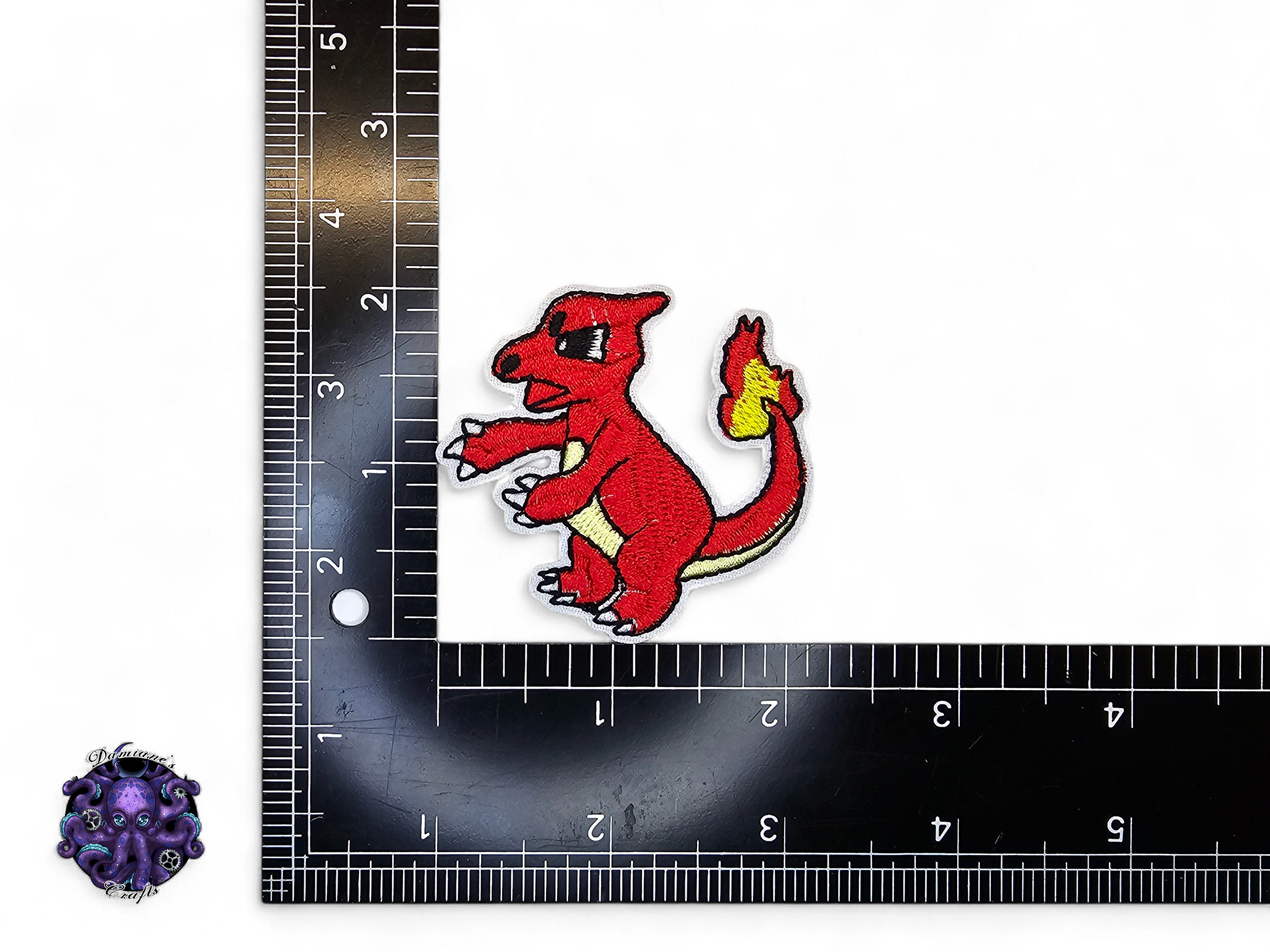 Embroided Patch, Iron on, Glue, Craft supply, Embroidery, Monster, video game, Orange, pink, dog, dragon, fire, bird
