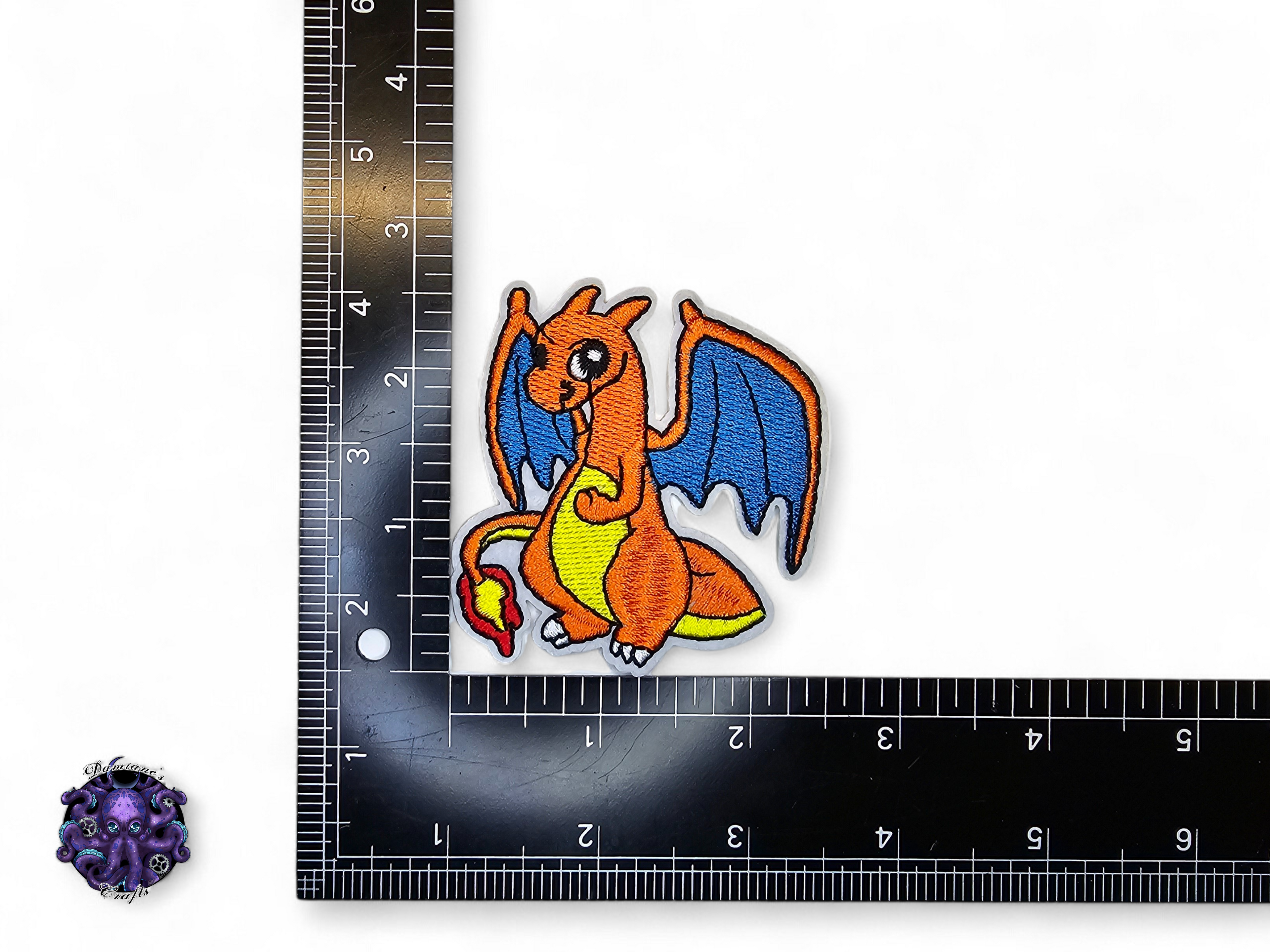 Embroided Patch, Iron on, Glue, Craft supply, Embroidery, Monster, video game, Orange, pink, dog, dragon, fire, bird