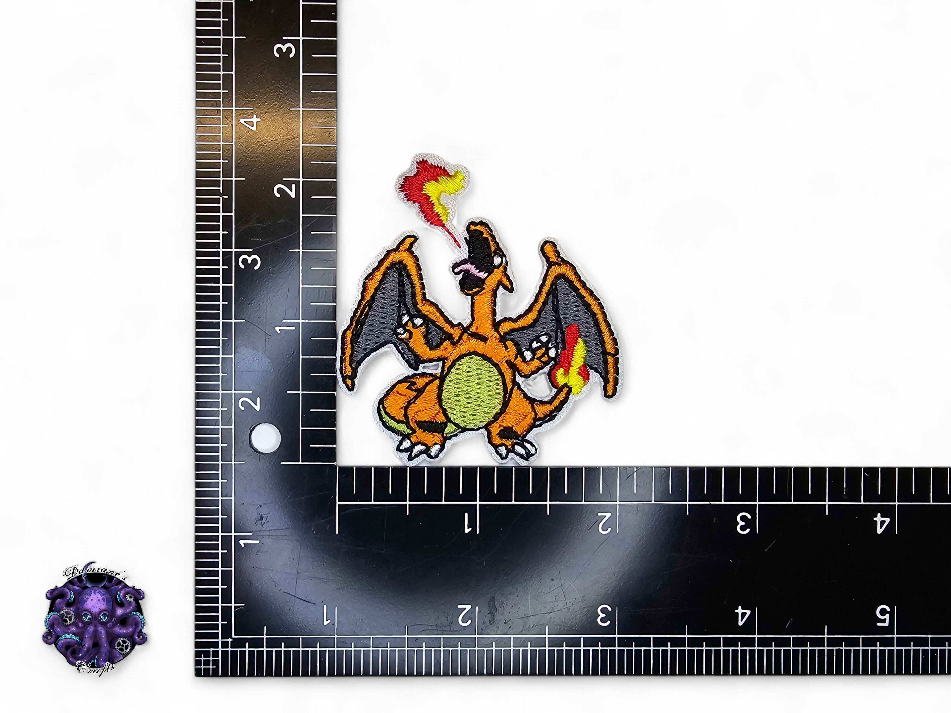 Embroided Patch, Iron on, Glue, Craft supply, Embroidery, Monster, video game, Orange, pink, dog, dragon, fire, bird