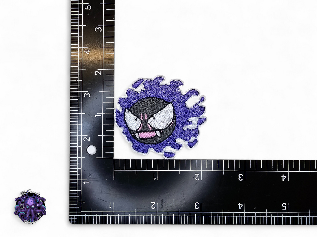Écusson brodé, thermocollant, colle, matériel de loisirs créatifs, broderie, monstre, jeu vidéo, créature, violet, serpent, fantôme, huître