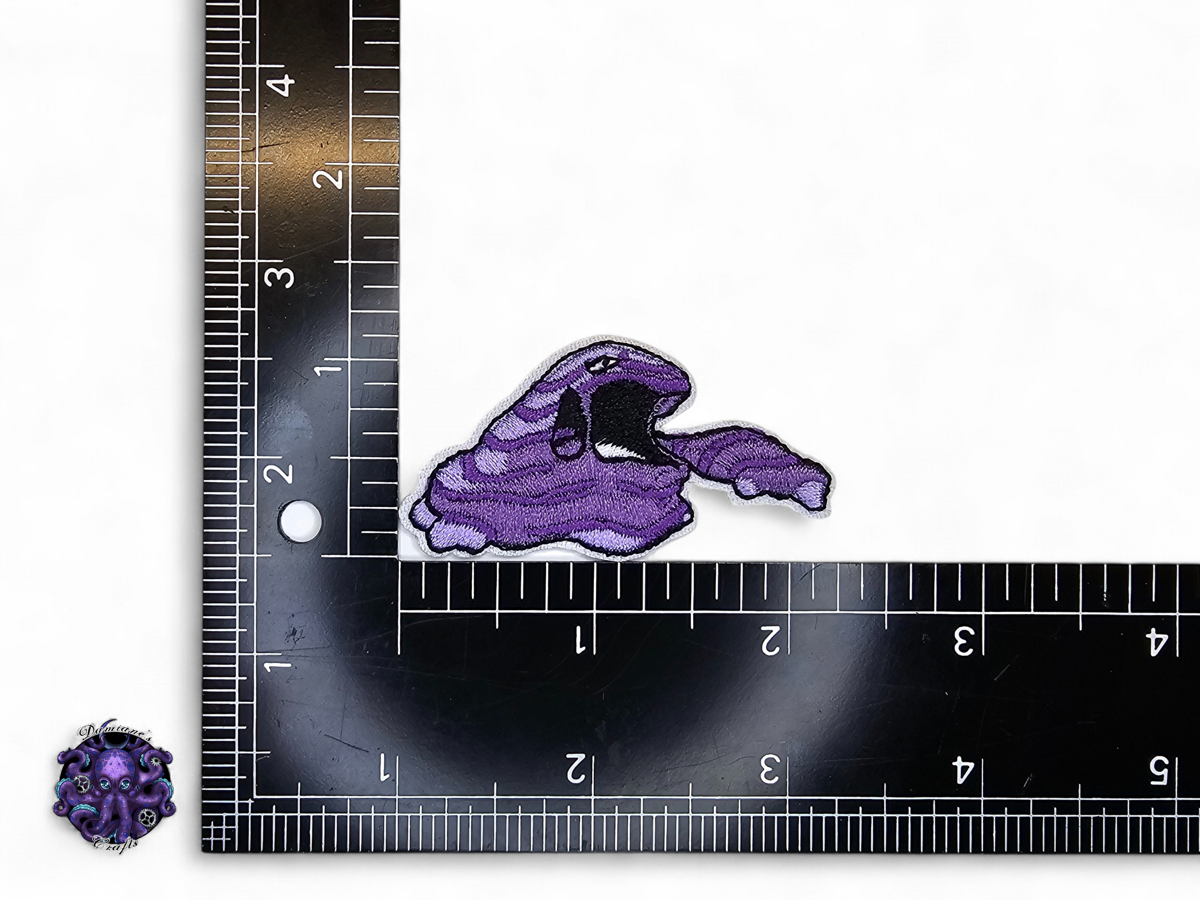 Embroided Patch, Iron on, Glue, Craft supply, Embroidery, Monster, video game, creature, purple, snake, ghost, oyster