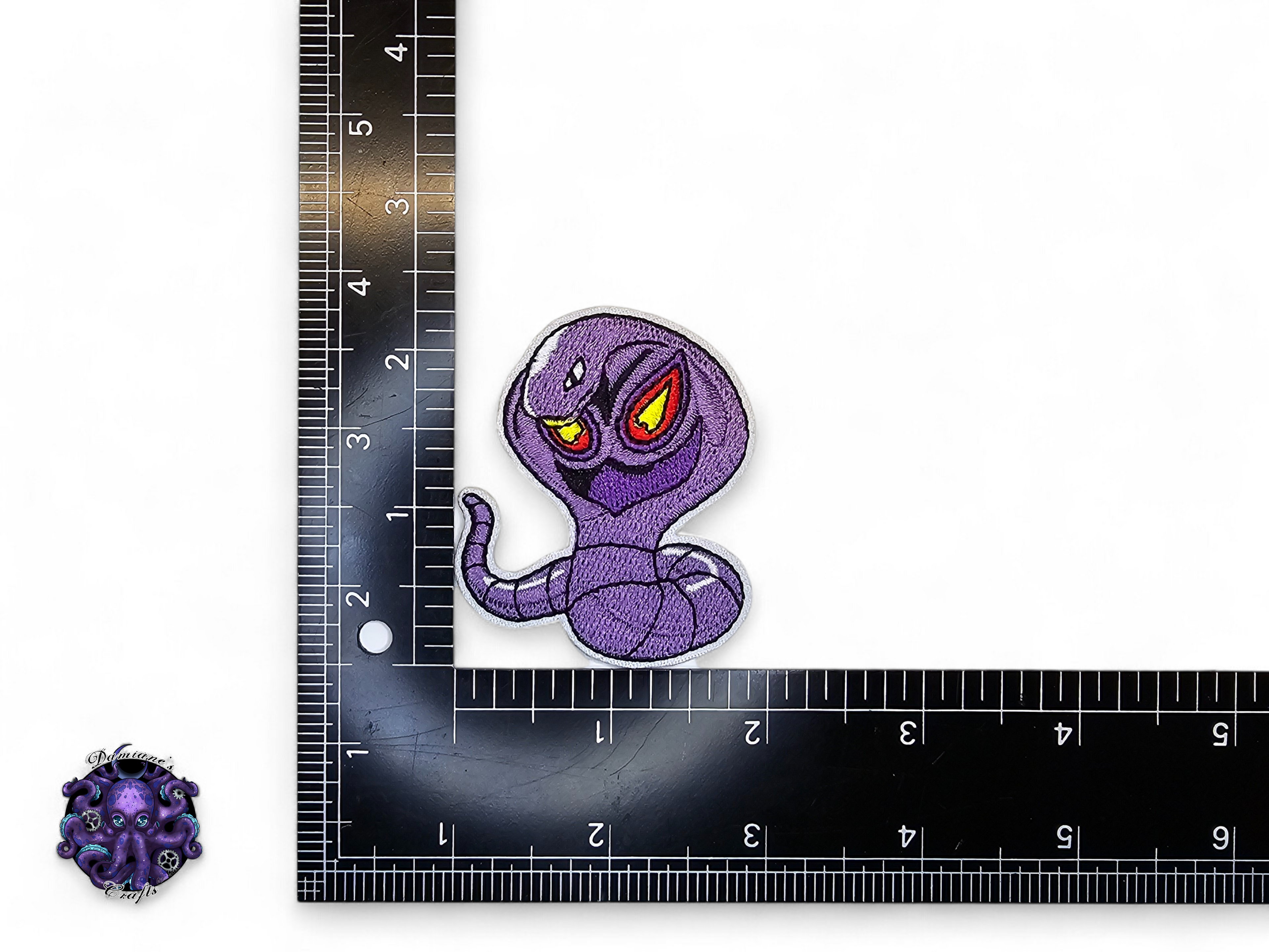 Embroided Patch, Iron on, Glue, Craft supply, Embroidery, Monster, video game, creature, purple, snake, ghost, oyster