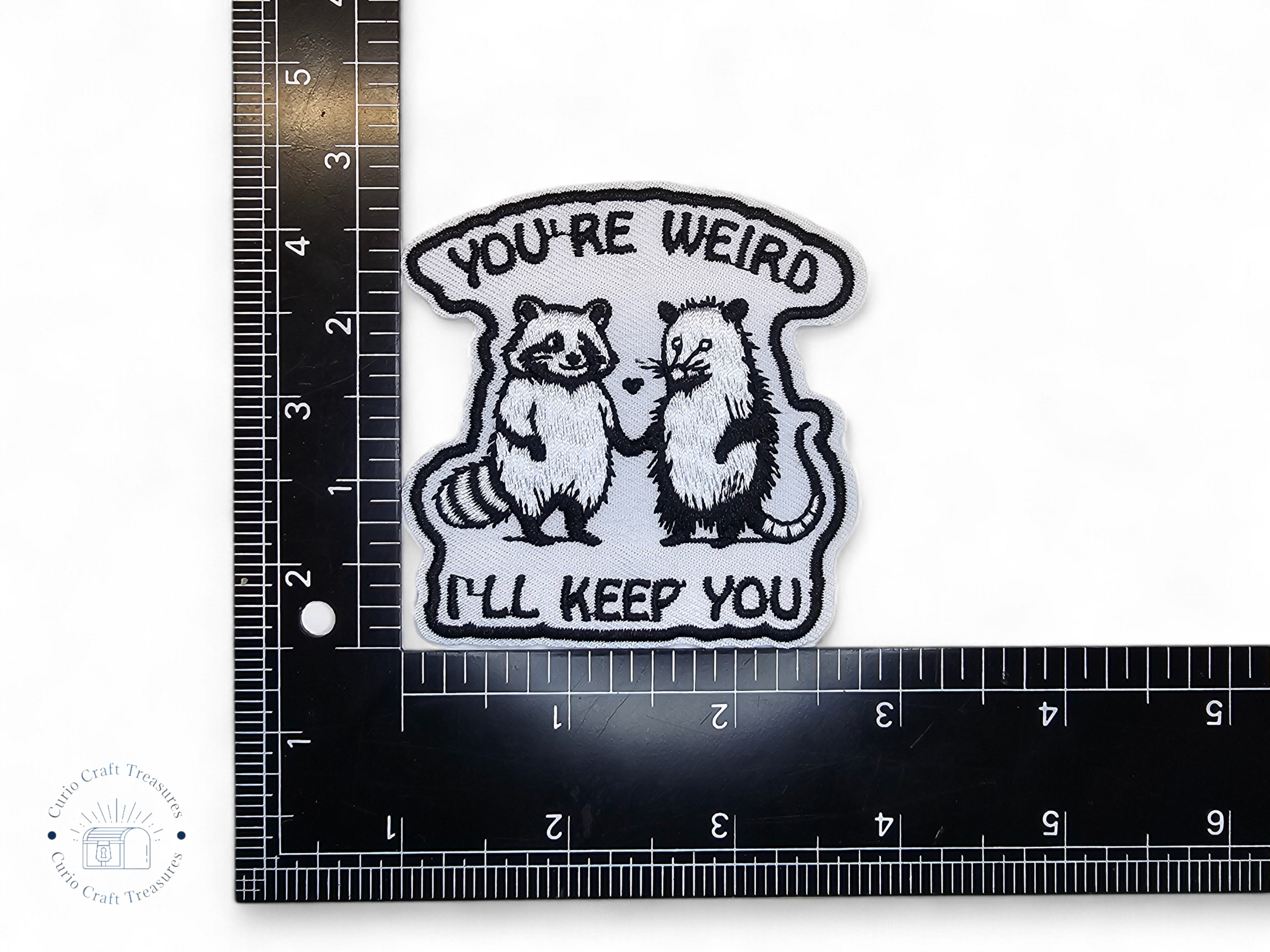 Embroided Patch, Iron on, Glue, Craft supply, Embroidery, Fabric, Raccoon, Possum, Opossum, Garbage, Chaos, Play dead, Eat the rich, Punk, Weird, crazy, trash can, trashy