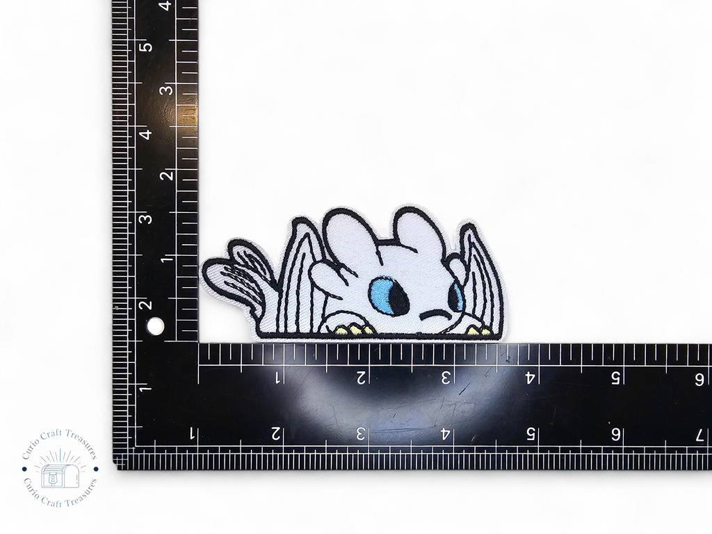 Parche bordado, termoadhesivo, pegamento, material para manualidades, bordado, tela, película, dibujos animados, dragón, blanco, negro