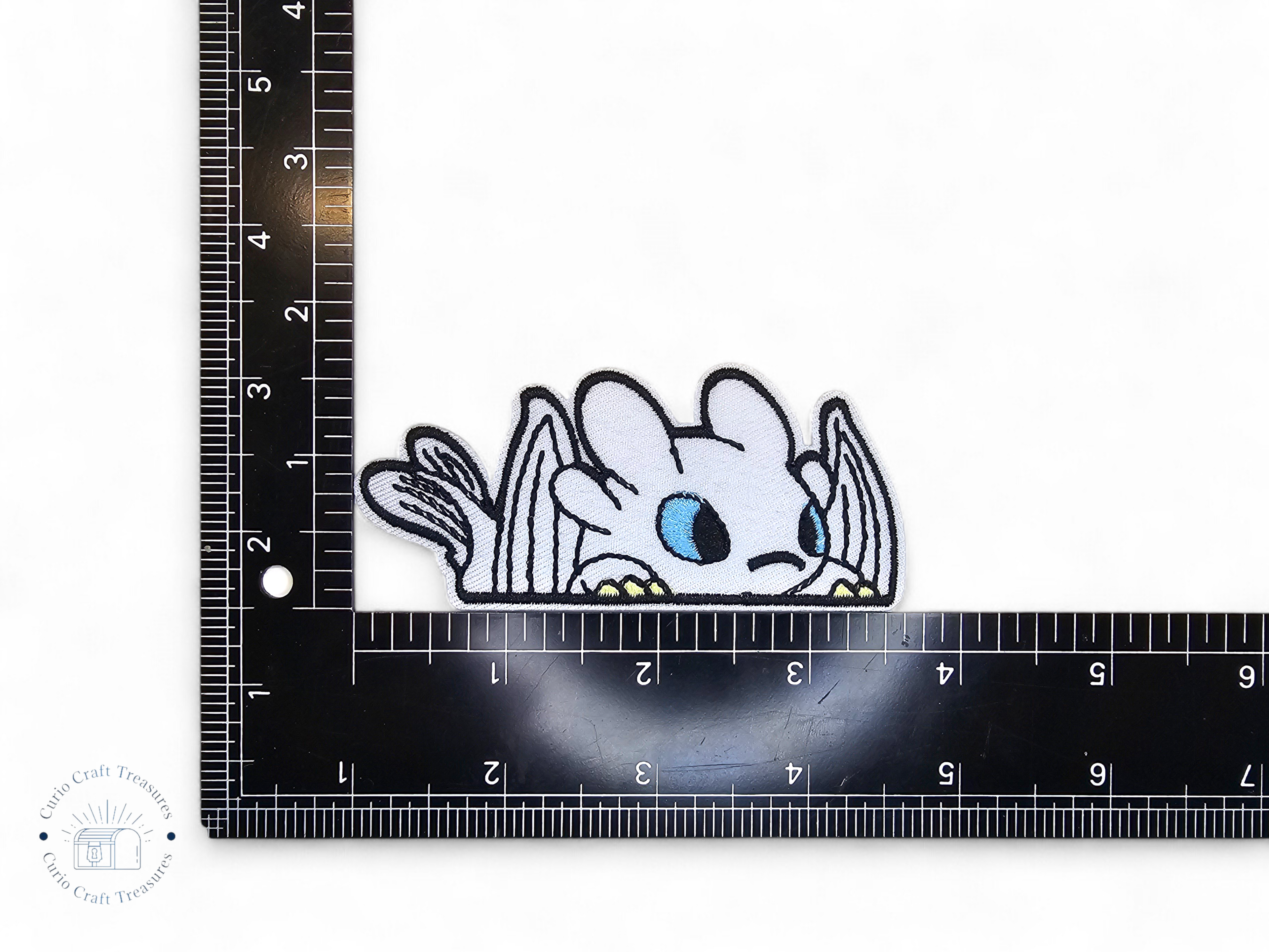 Embroided Patch, Iron on, Glue, Craft supply, Embroidery, Fabric, Movie, Cartoon, Dragon, white, Black