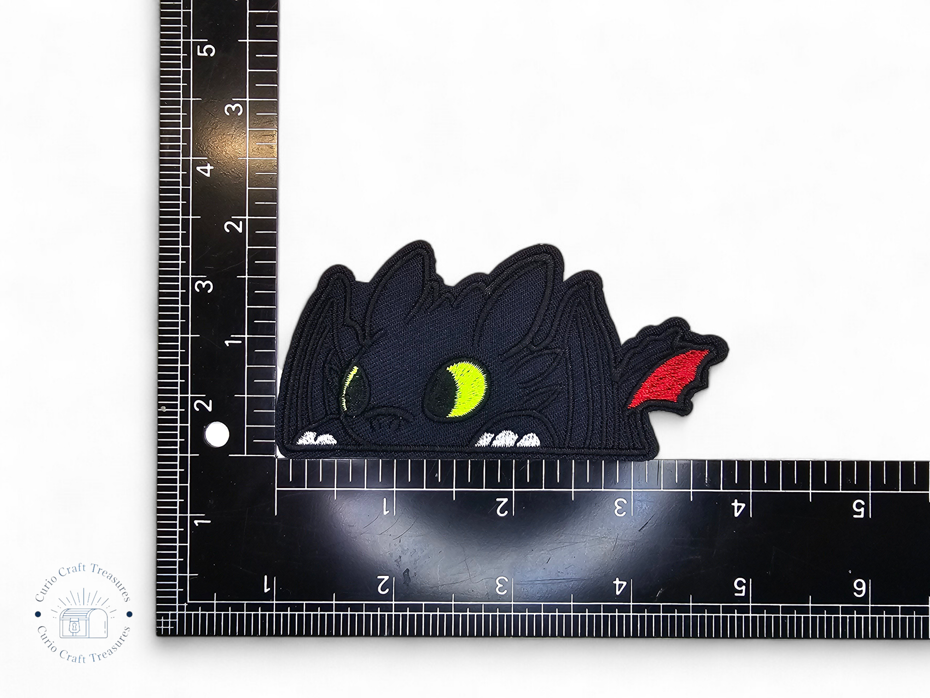 Embroided Patch, Iron on, Glue, Craft supply, Embroidery, Fabric, Movie, Cartoon, Dragon, white, Black