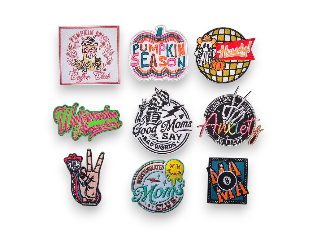Embroided Patch, Iron on, Glue, Craft supply, Embroidery, Fabric, Meme, funny, Quote, Pumpkin, Spice, Season, Howdy, Watermelon, moonshine, good mom, bad words, Anxiety, Peace, Disco ball, Overstimulated, moms, mama